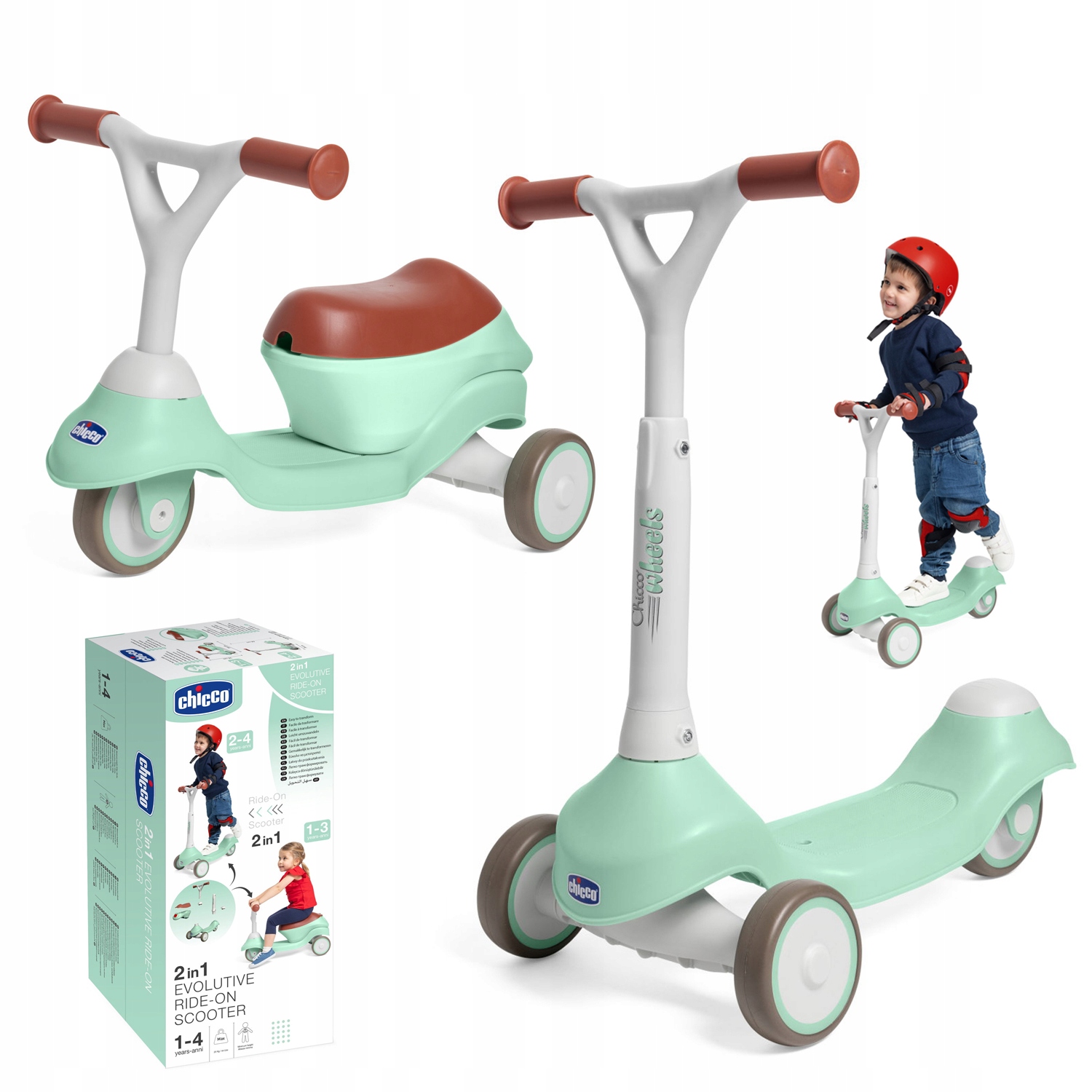 Jeździk Autko Hulajnoga 2W1 Trójkołowiec Dla Dzieci Do 20KG Zielona Chicco