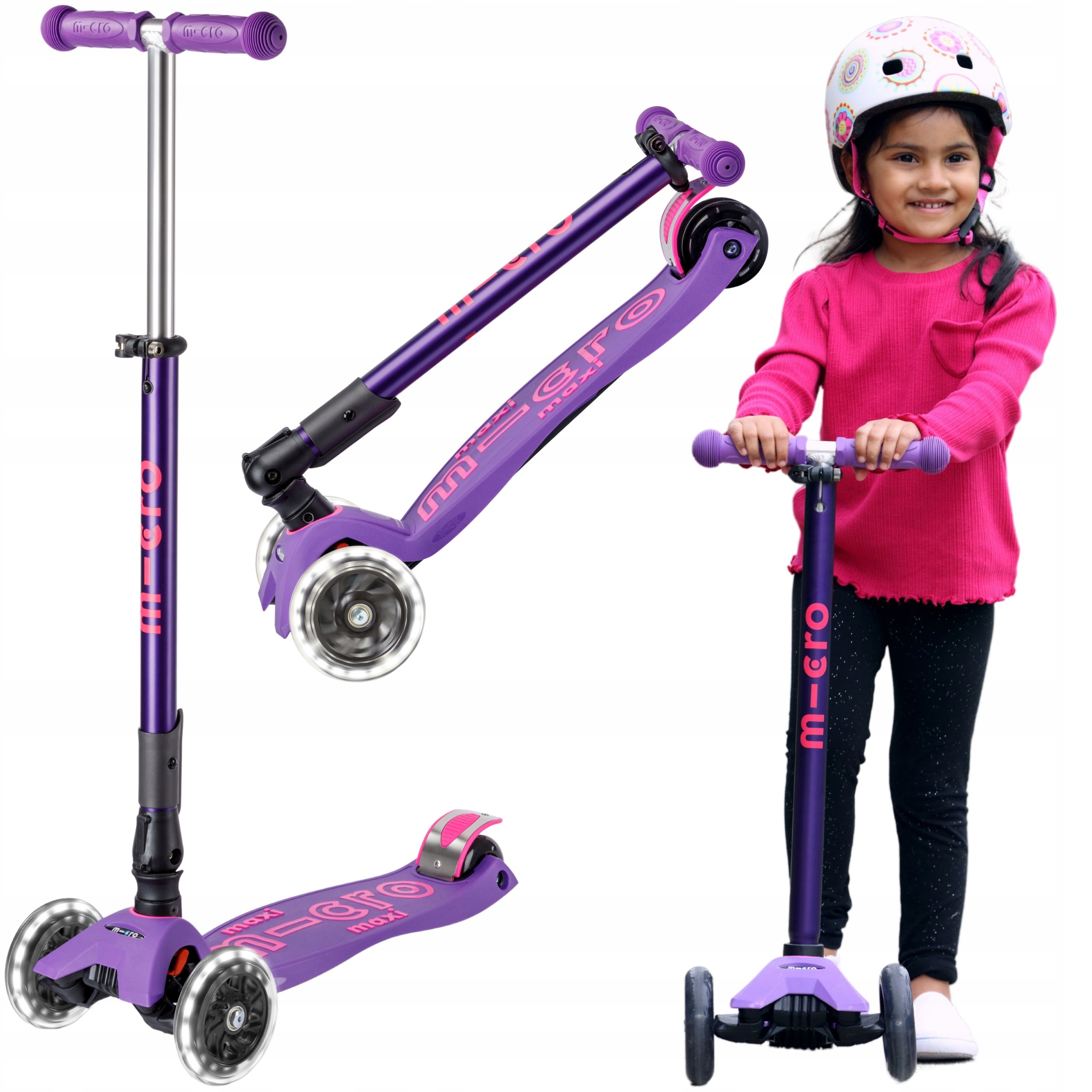 Hulajnoga Trójkołowa dla Dzieci Micro Maxi Deluxe Led Składana Koła Led