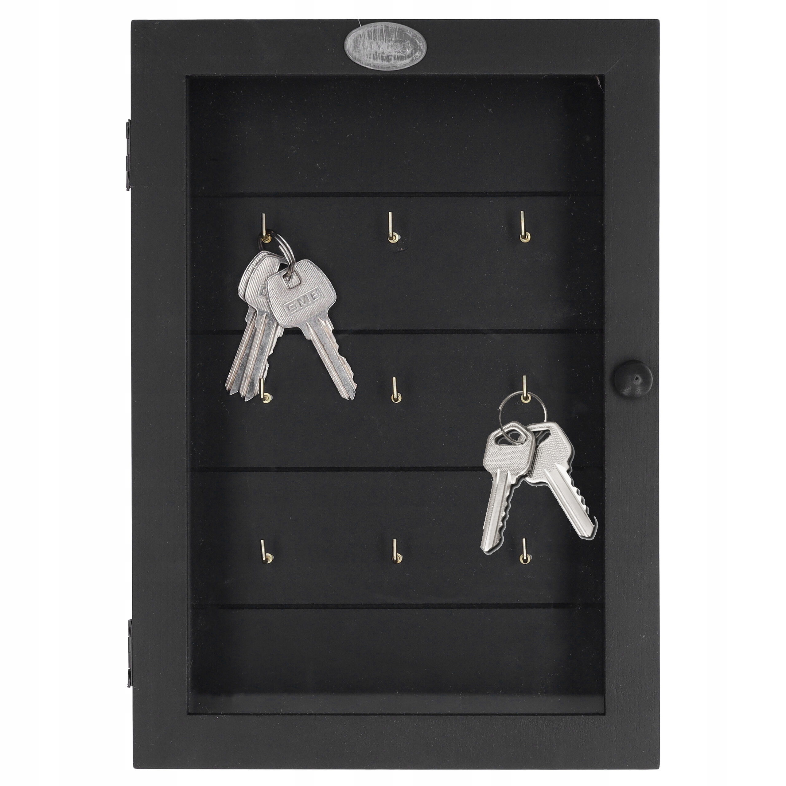 SKRZYNKA NA KLUCZE duża ścienna wieszak drewniana czarna 9 haczyków Głębokość mebla 6 cm