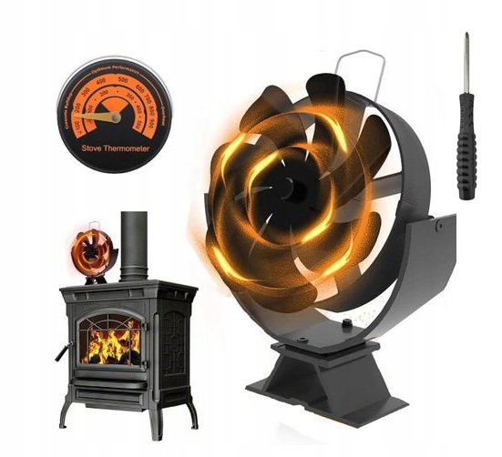 TERMOELEKTRYCZNY WENTYLATOR KOMINKOWY WENTYLATOR PIECA ELEKTRYCZNY ZASILANY CIEPŁEM 7 ŁOpatek CICHY