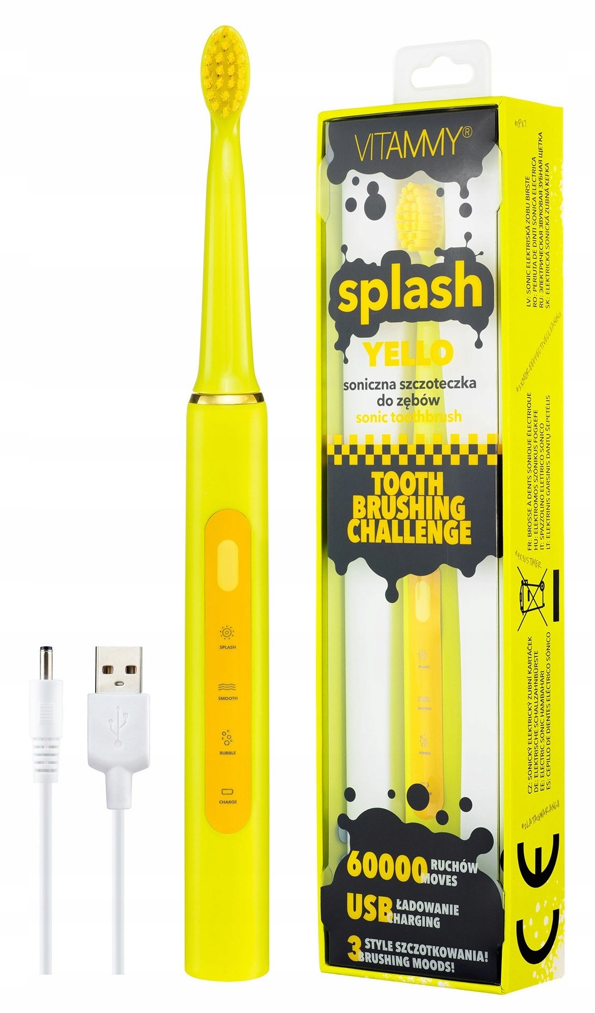 Vitammy Splash Yello Szczoteczka soniczna dla dzieci 8+, 60 000 drgań/min