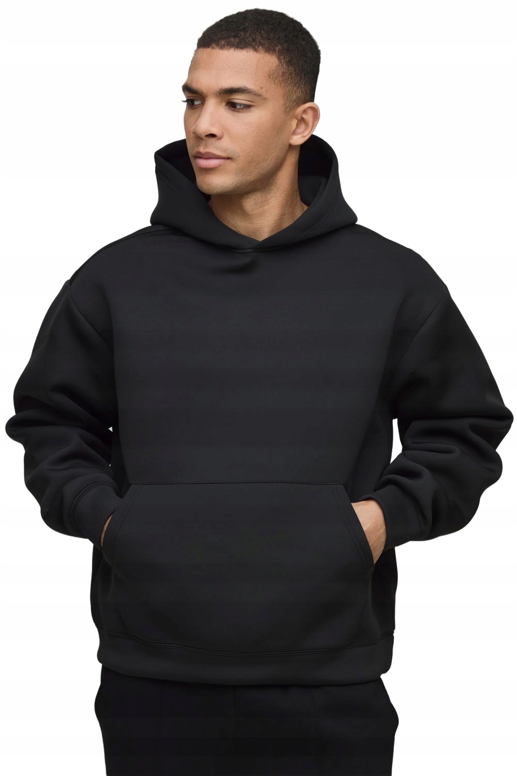 Boohooman Pánská Mikina S Kapucí Černá Hladká Z3A