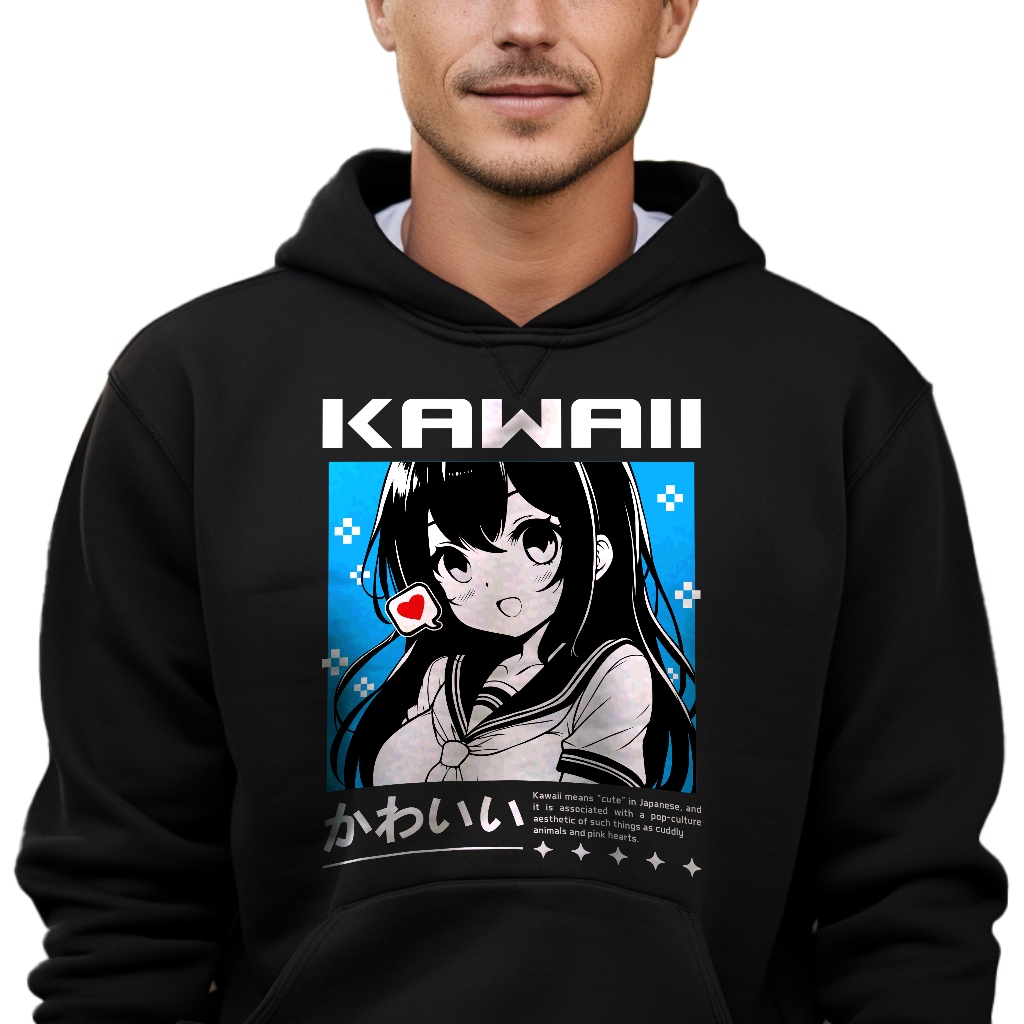 Mikina S Kapucí Mládežnická Černá S Kawaii Anime Manga MIX Vzor
