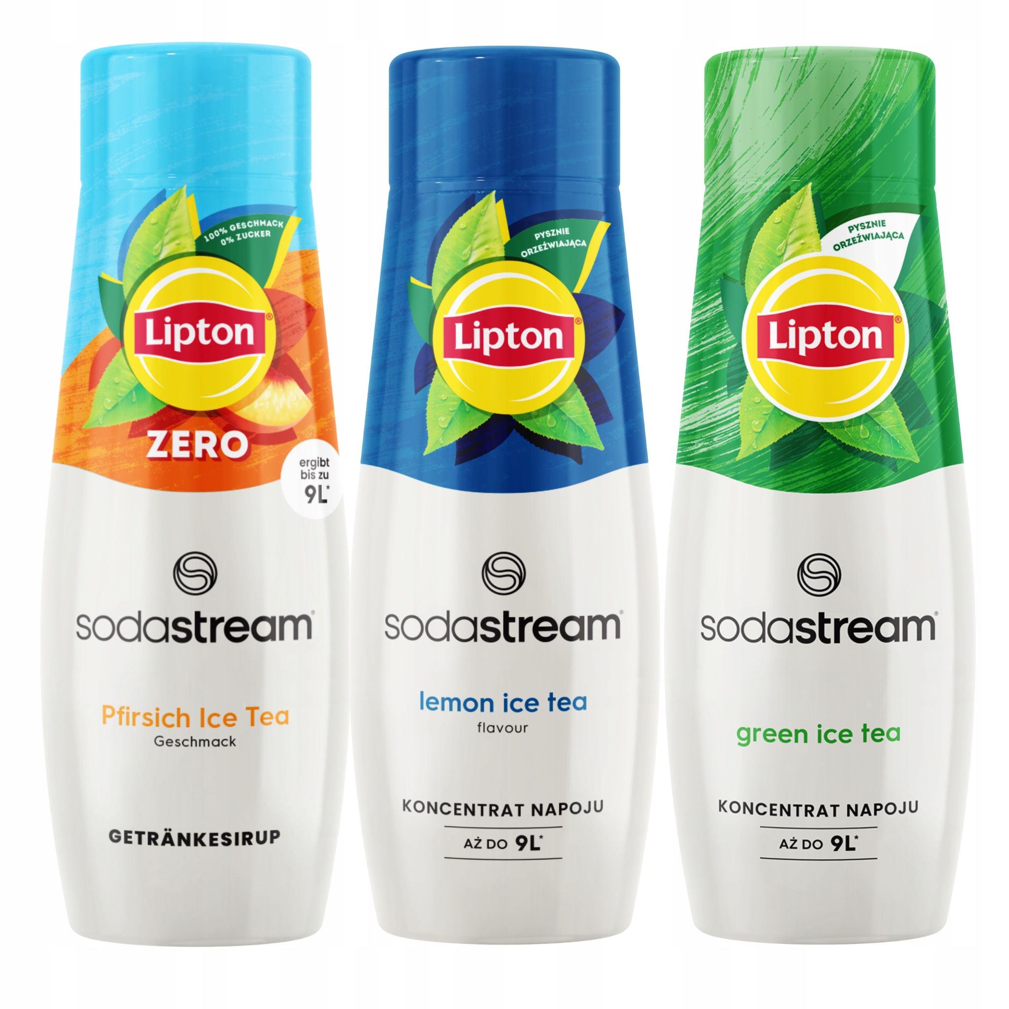 Sada 3 sirupů do vody Sodastream Lipton IceTea: Peach Zero, Lemon, Green