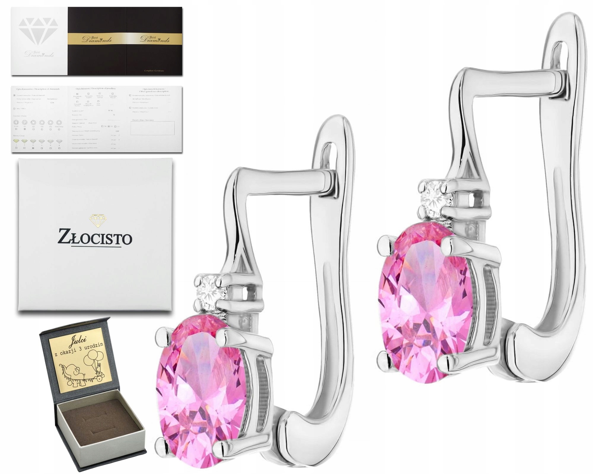 Náušnice S Diamanty A Růžovým Topazem