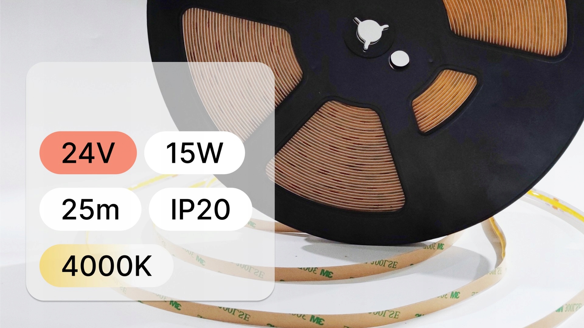 25mb Cob Led Páska 24V 15W 480 LED/1m IP20 4000K 100lm/W 10mm