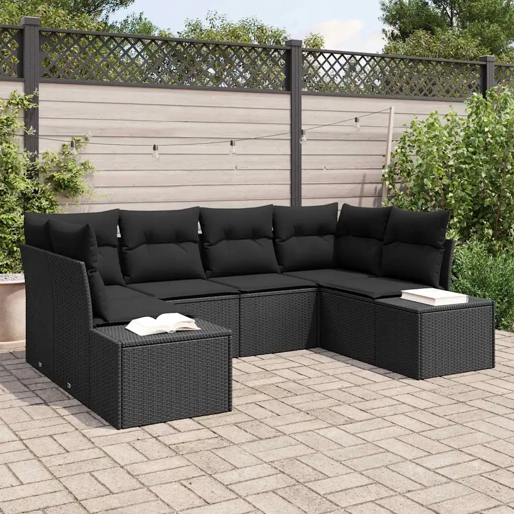 vidaXL Sada zahradních pohovek s úložištěm 6 pcs Černá Poly ratan
