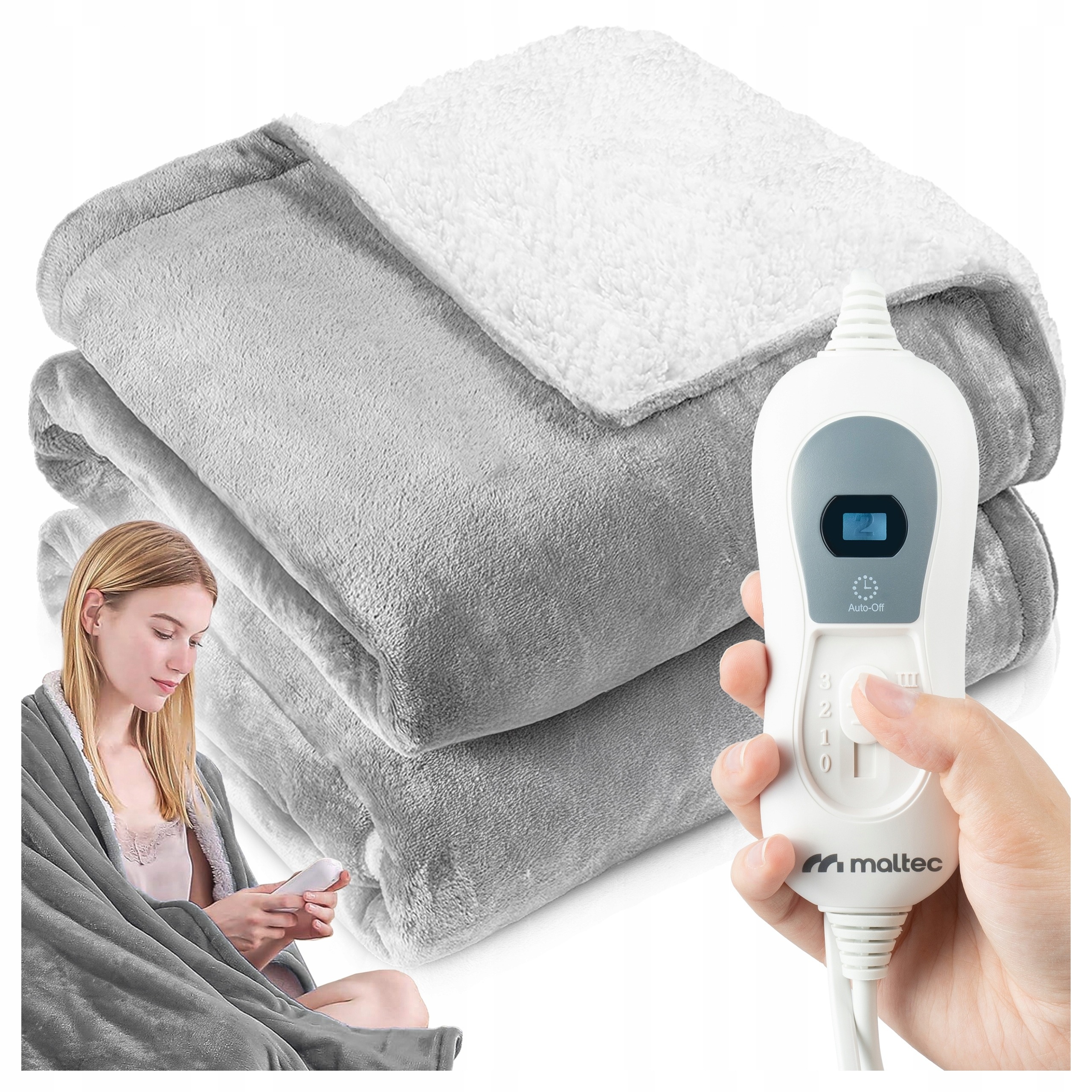 Duży Koc Elektryczny 180X130CM Dwuosobowy Mata Grzewcza Miękki Timer Pilot