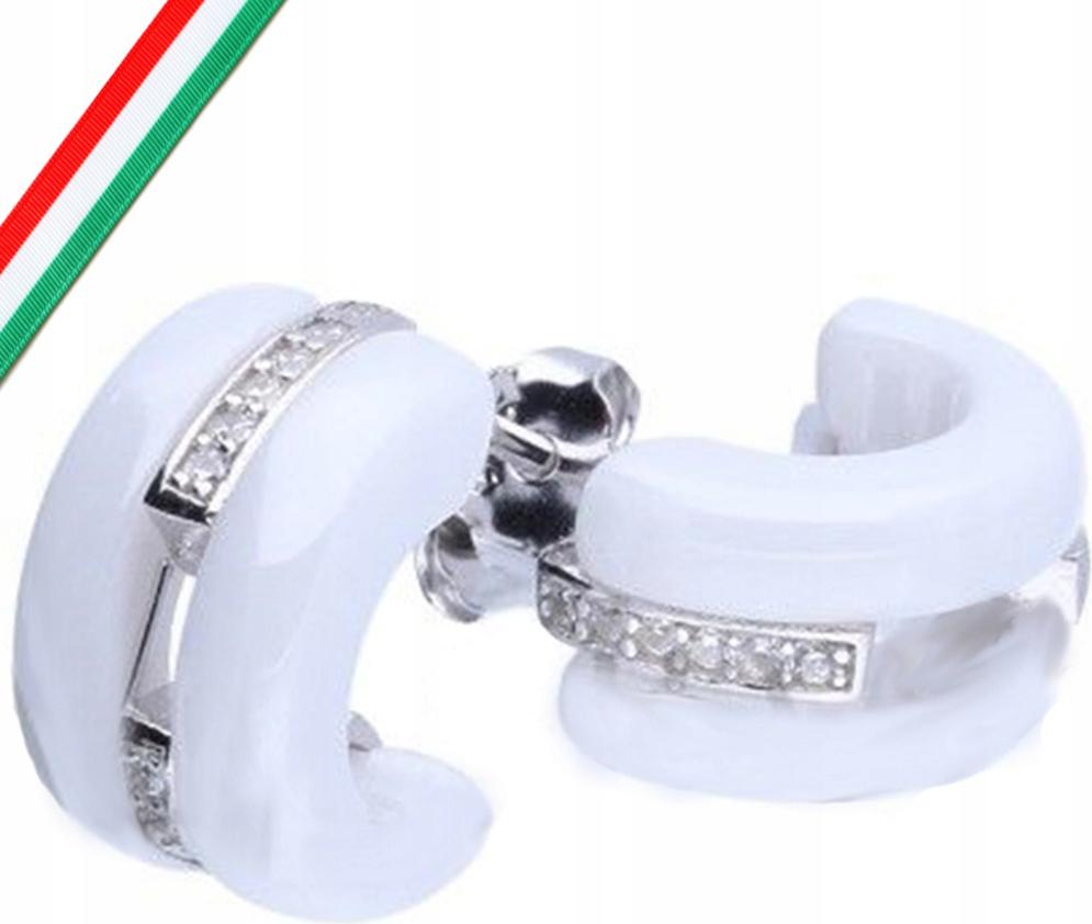 Stříbrné náušnice 925 půlkruhová tyčinka z keramiky, elegantní, jedinečné šroubky