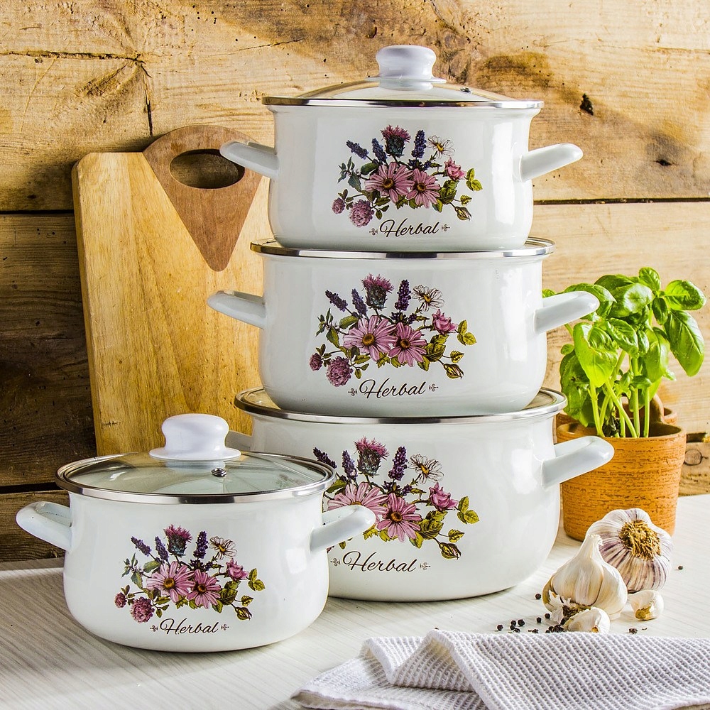 KOMPLET GARNKI indukcja emalia HERBAL 8 el. Marka Tadar