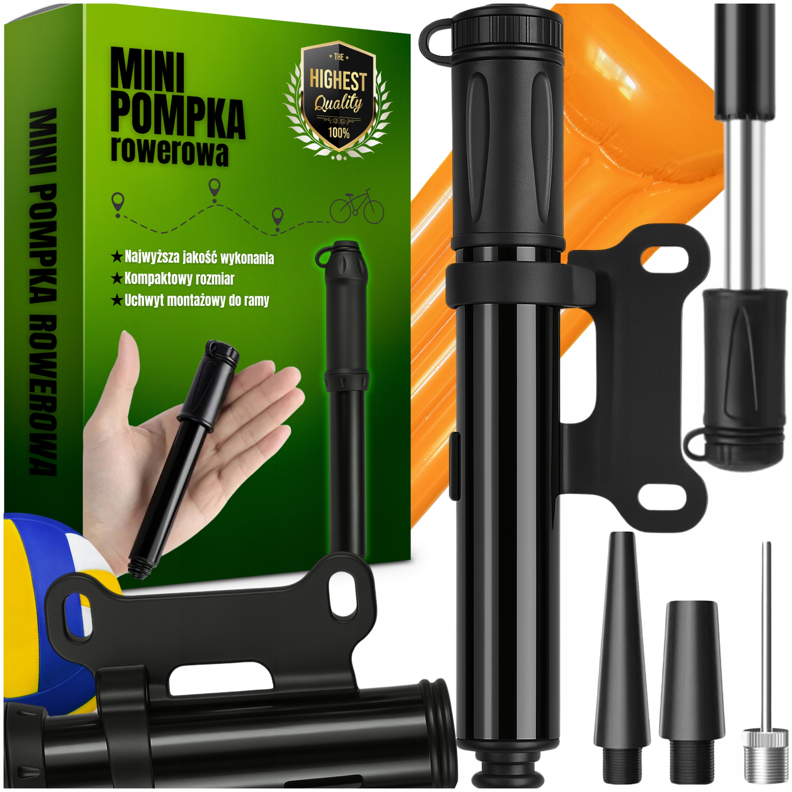 Mini Pompka Rowerowa Ręczna Aluminiowa Kompaktowa Do Roweru Hulajnogi 7 Bar