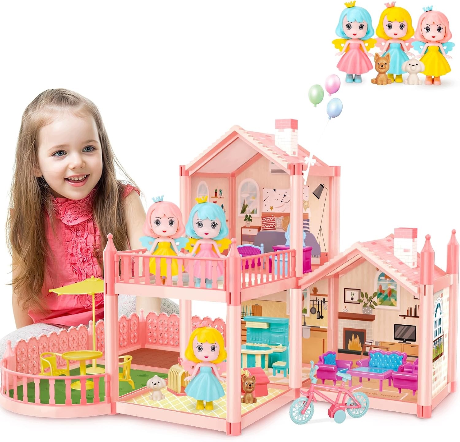 Domek dla lalek 3D Diy 25 akcesoriów 2 piętra dla dzieci 3-8 lat