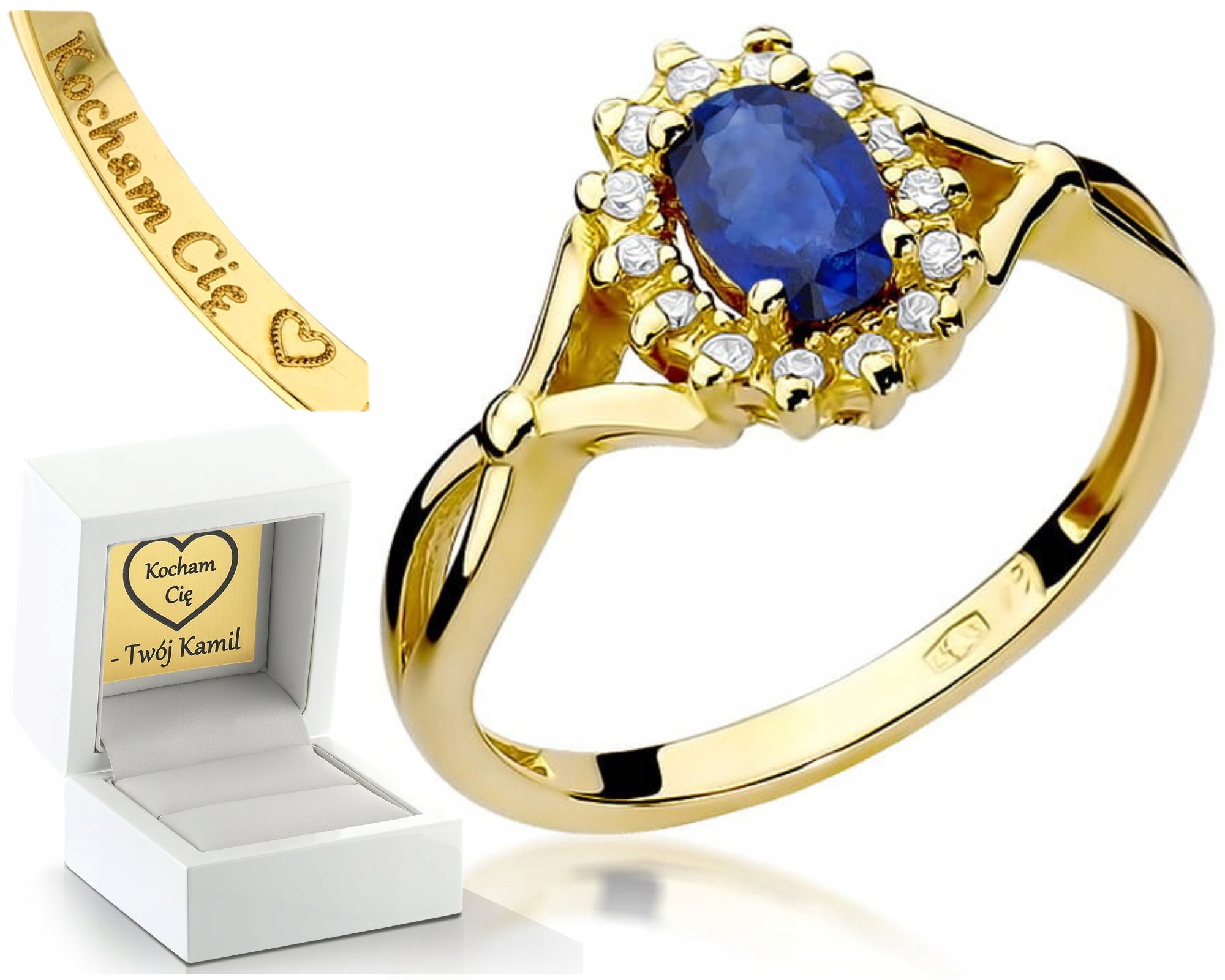 Prstýnek Safír 0,70 Ct Brilianty Markiza 0,585