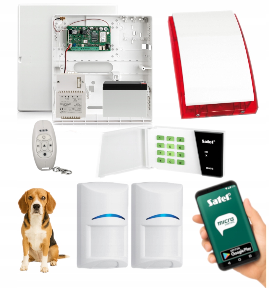 Alarm Bezprzewodowy Satel Micra 2 Czujki Bosch Pilot Gsm MKP-300 Aplikacja