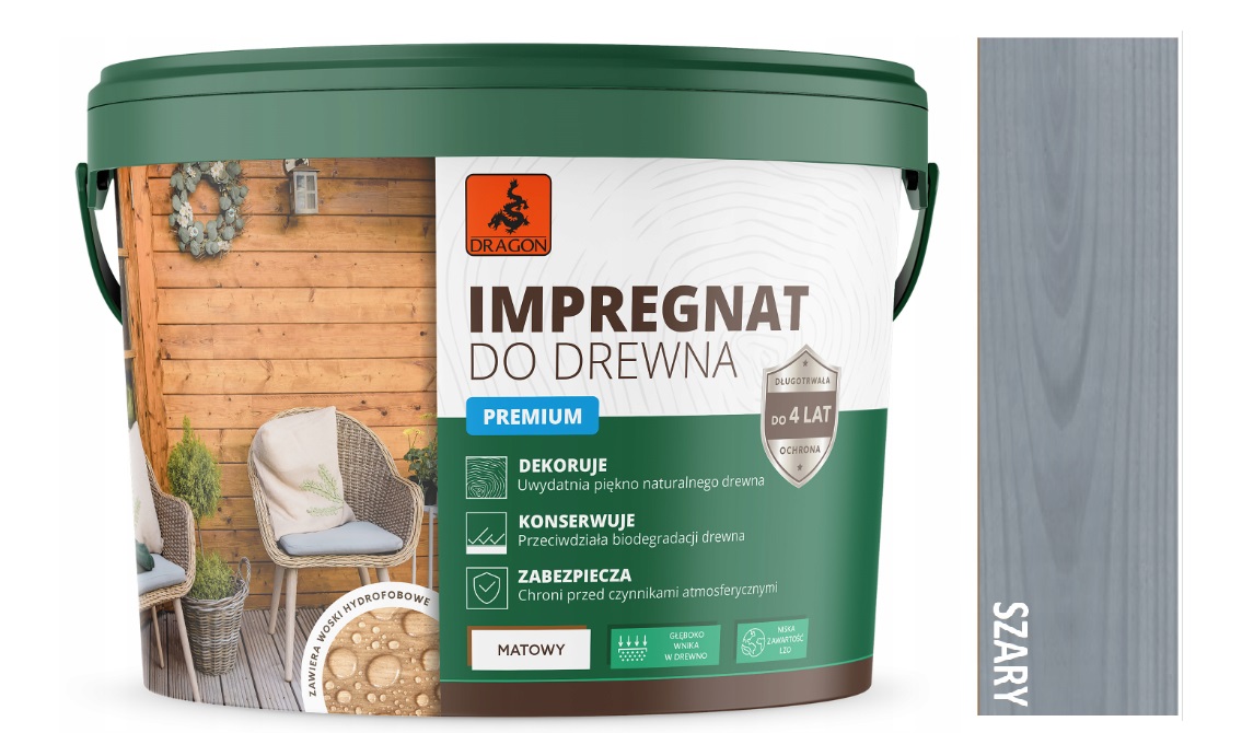 Dragon Impregnat Akrylowy Do Drewna 10L Szary