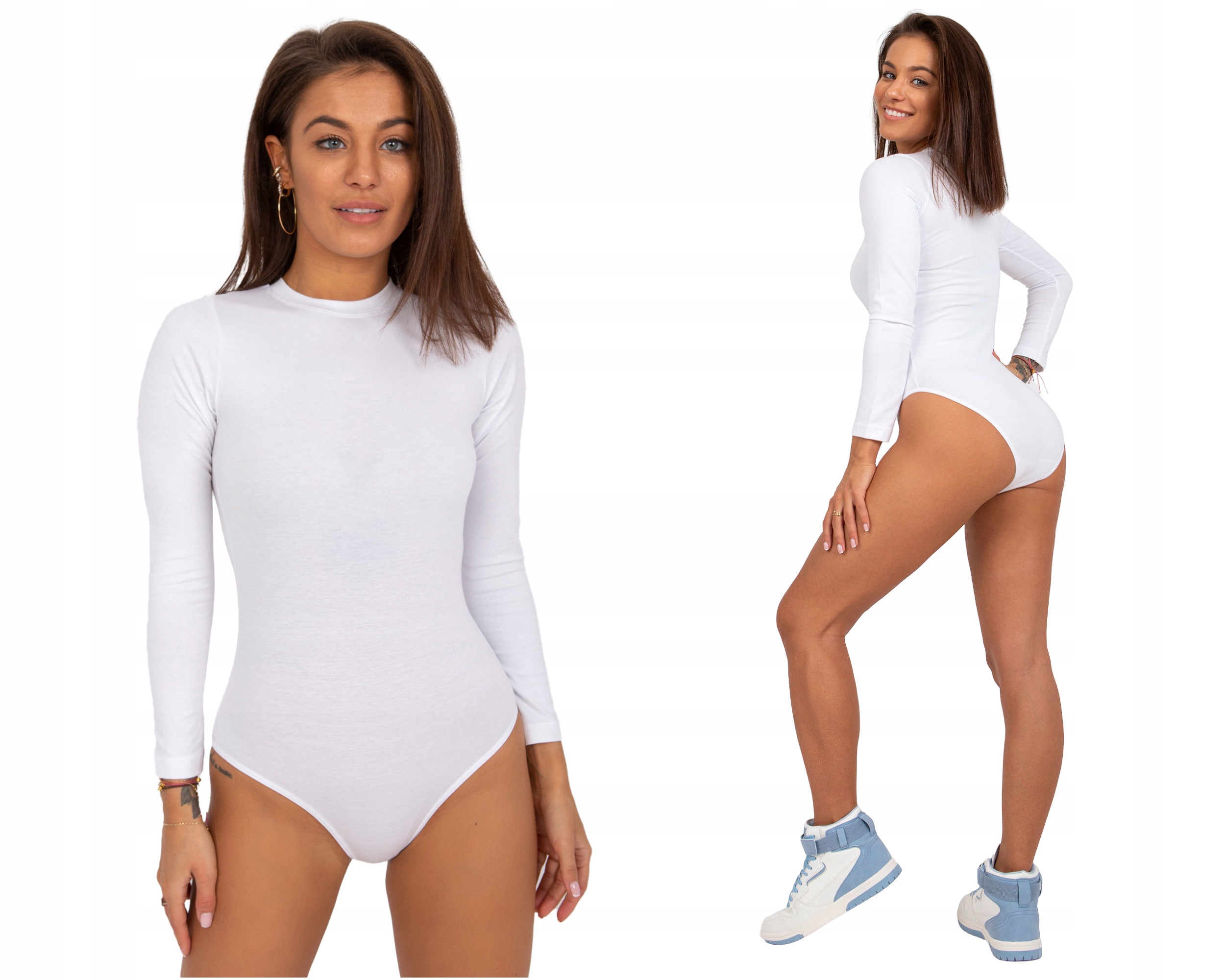 GŁADKIE BODY DAMSKIE Z DŁUGIM RĘKAWEM - L