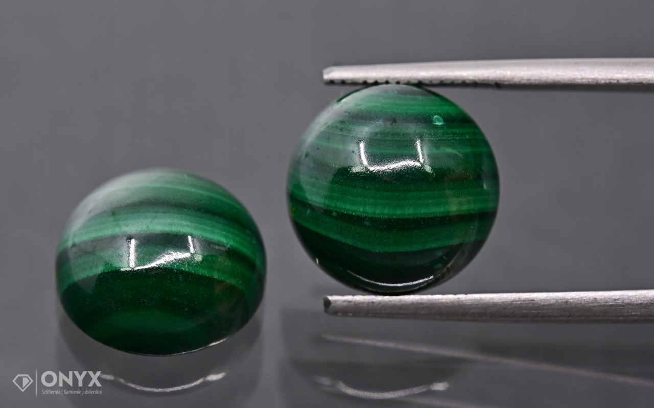 Malachit kabošon Pár kulatý fi 11,8 mm