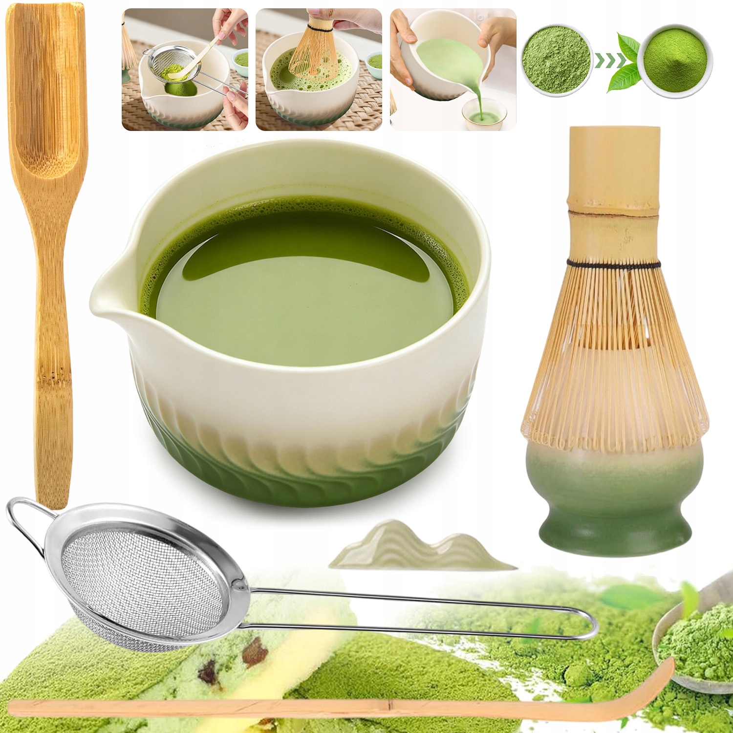 Zestaw Do Robienia Matcha 7-CZĘŚCIOWY Zestaw Prezentowy Do Herbaty Macha