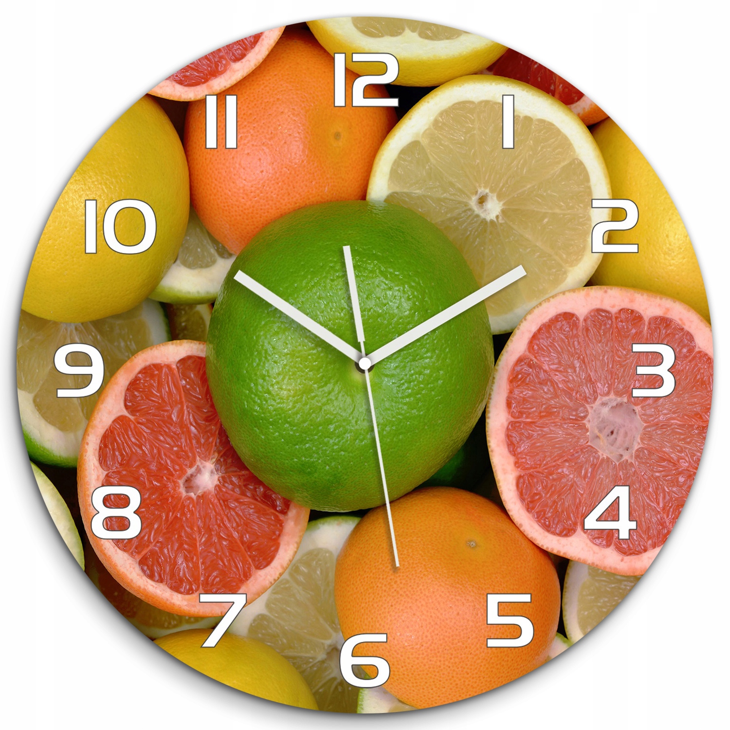 

Szklany duży zegar wiszący Owoce cytrusowe fi 60cm