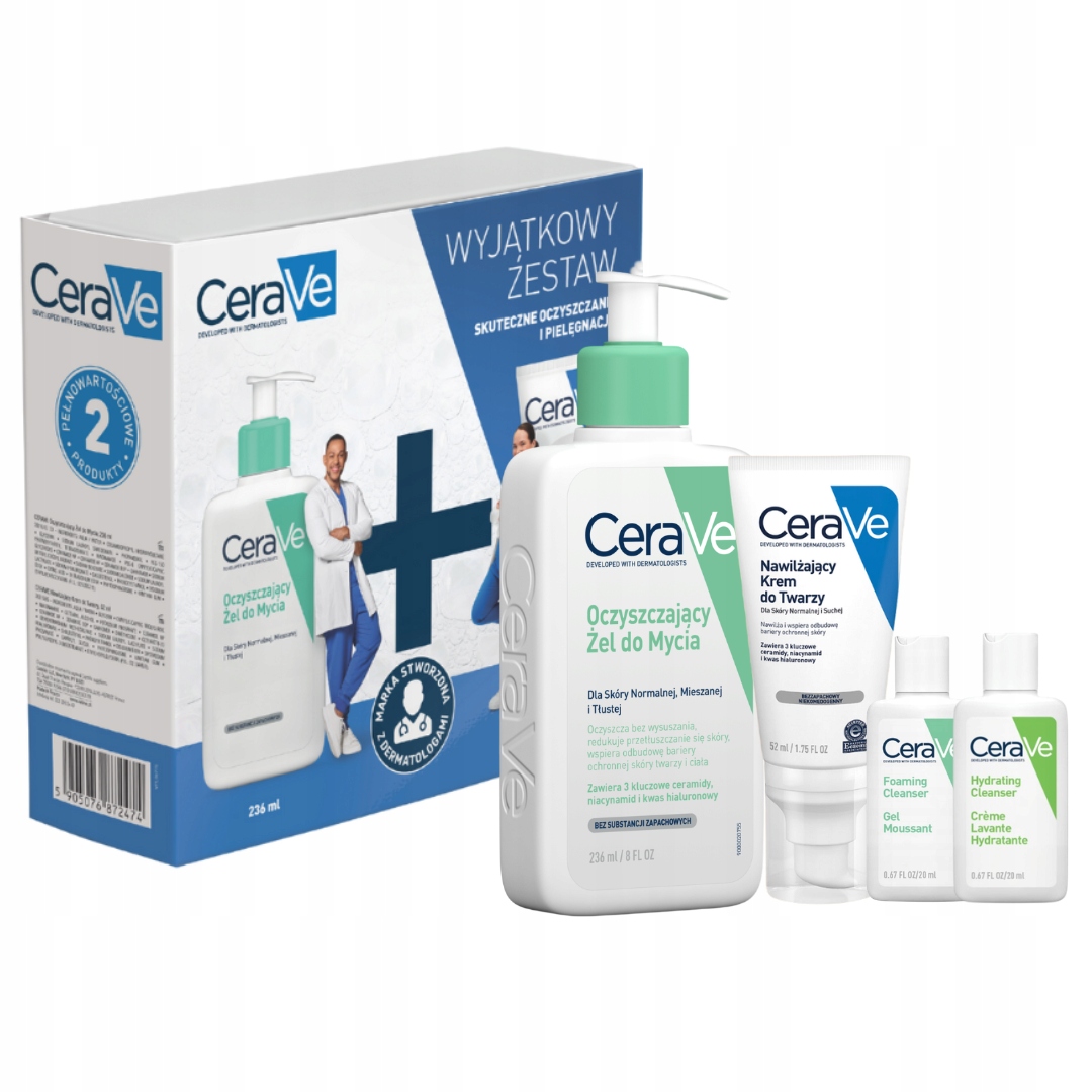 CeraVe Oczyszczający żel do mycia, nawilżający krem do twarzy