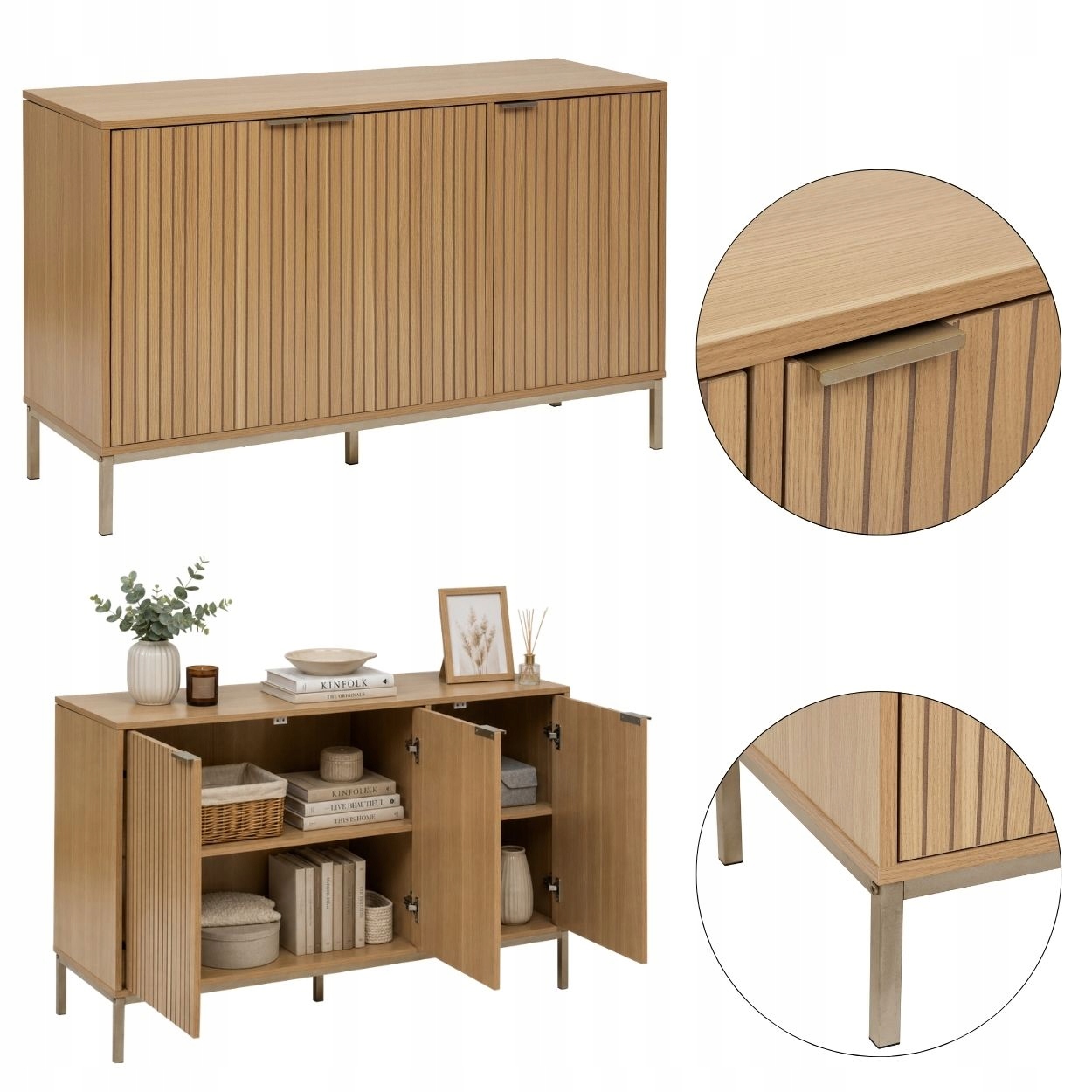 Komoda 3-drzwiowa Tasso nowoczesna do salonu sypialni 120x40x76 cm zdobiona