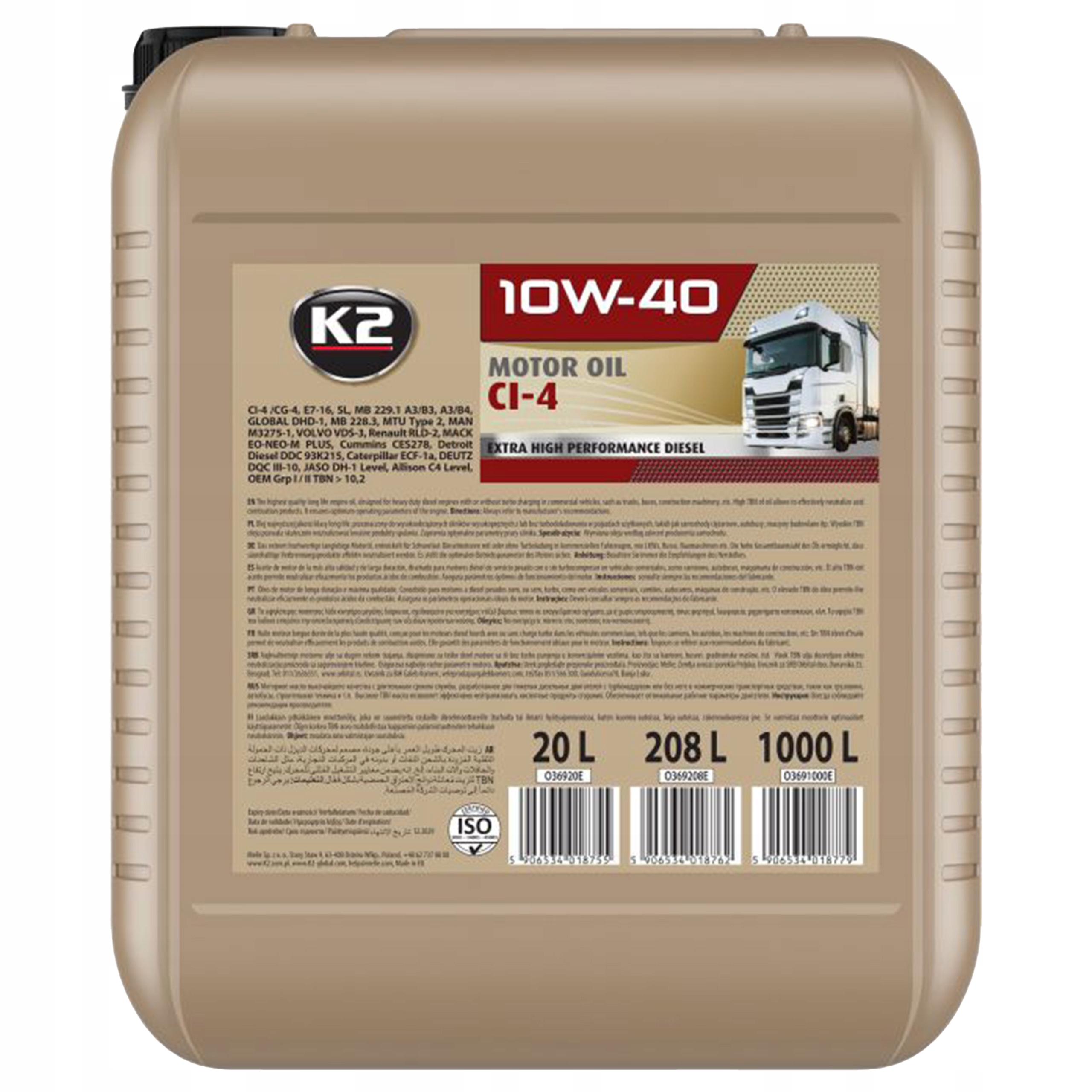 K2 10W40 CI-4 20L Olej silnikowy
