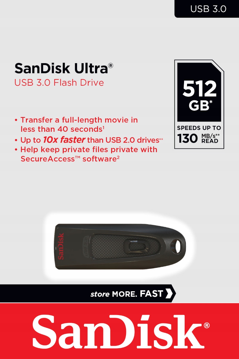 Pendrive Dysk Usb 3.0 SanDisk Ultra 512 Gb Prędkość 130 MBs Czarny