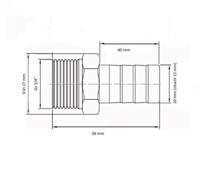 KOŃCÓWKA DO WĘŻĄ GZ 3/4" WĄŻ 19mm MOSIĄDZ ZŁĄCZKA NA WĄŻ Kod producenta 3/4