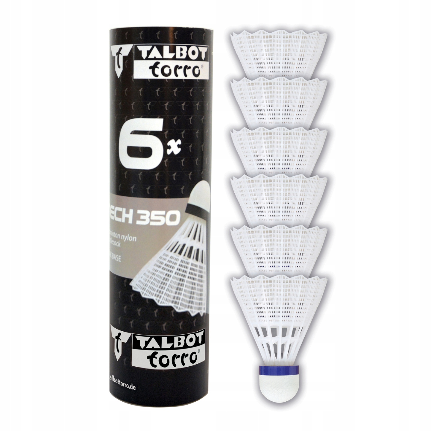 Lotki do Badmintona Nylonowe Białe Wytrzymałe Talbot Torro Medium 350 6 szt