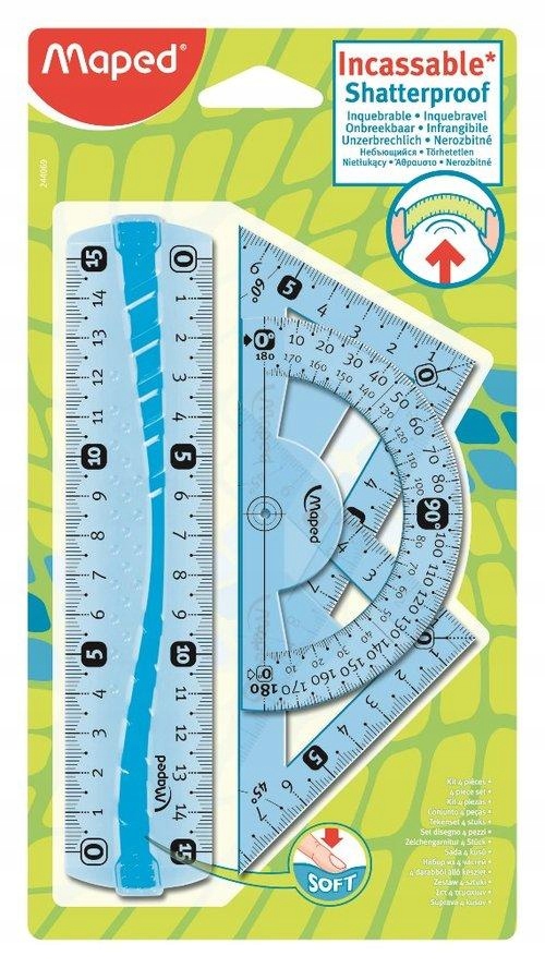 Matematyczne PRZYBORY do SZKOŁY Duże Przybory GEOMETRYCZNE Szkolne GUMOWE Kolor Wielokolorowy