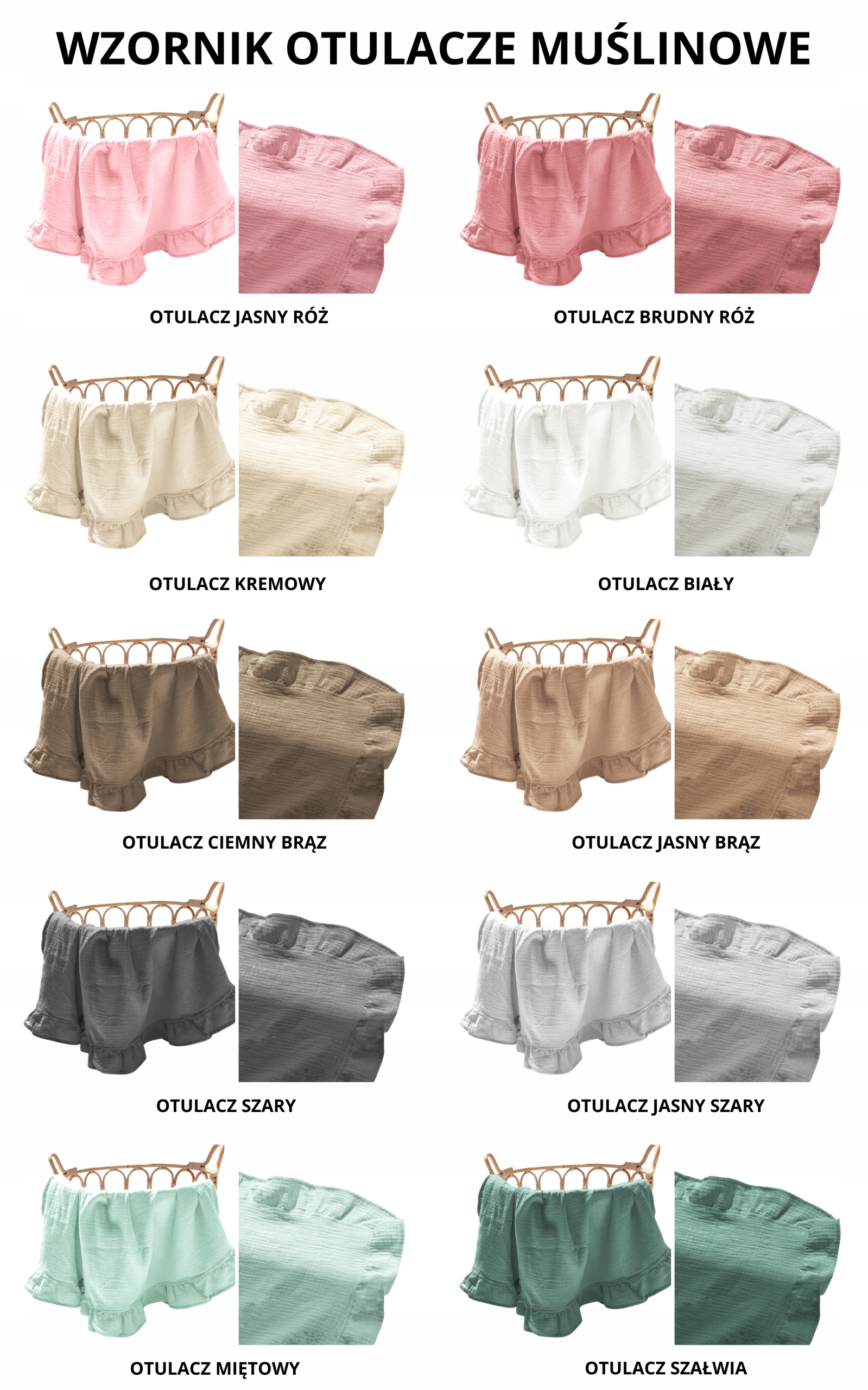 Kocyk otulacz 75x100 cm muślinowy z falbanką Długość (cm) 100 cm