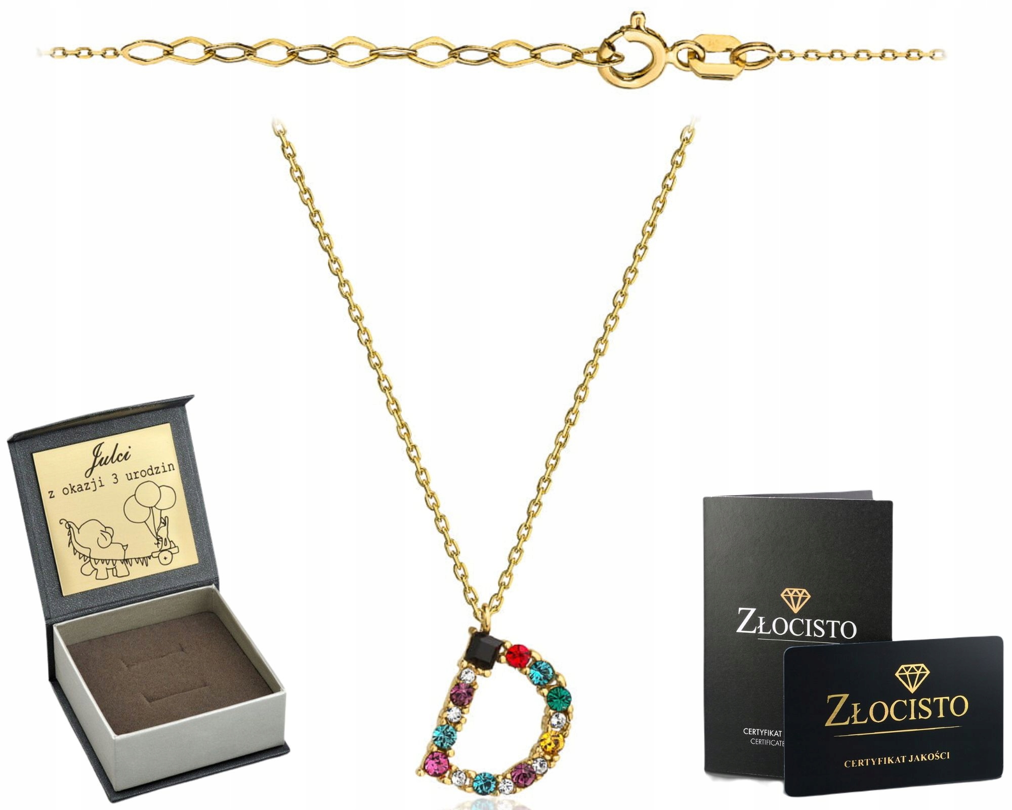 Zlatý Náhrdelník Písmenko D Barevné Kameny Gravírování