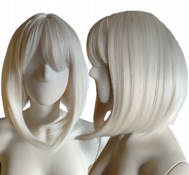 Platinová paruka světlá blond Bob s Rovnou Ofinou na ramena, tepelně odolná