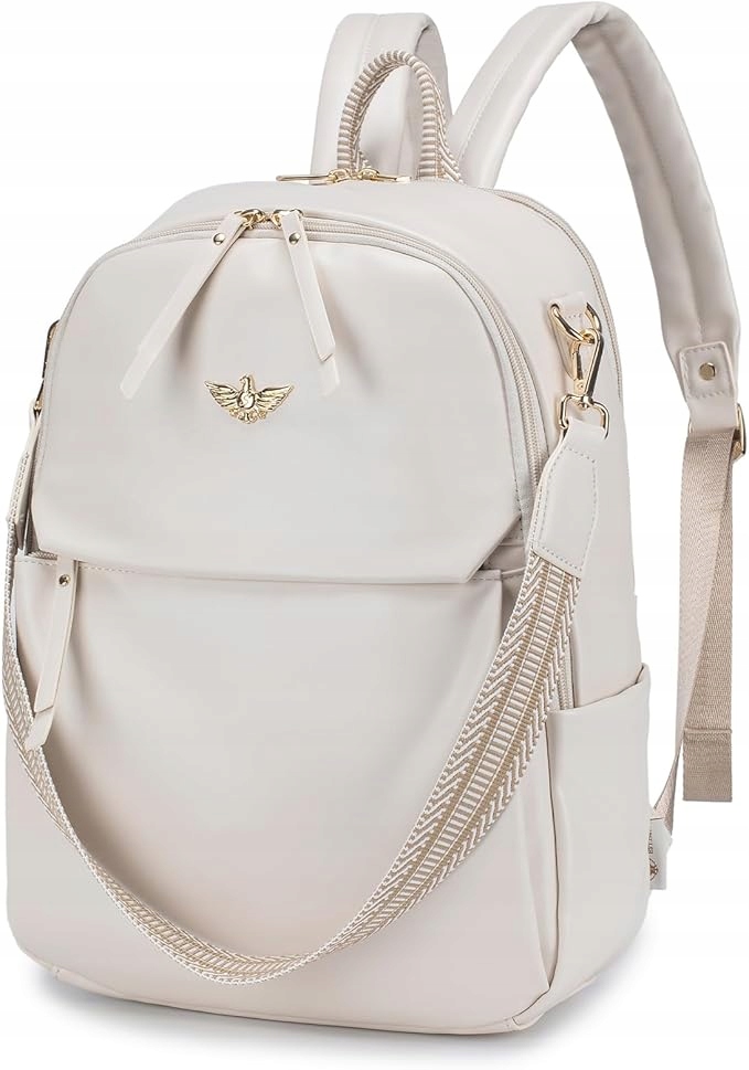 Plecak Damski ze Skóry Pu Torba 40x30x10 cm Na Laptopa Bagzy Kremowy