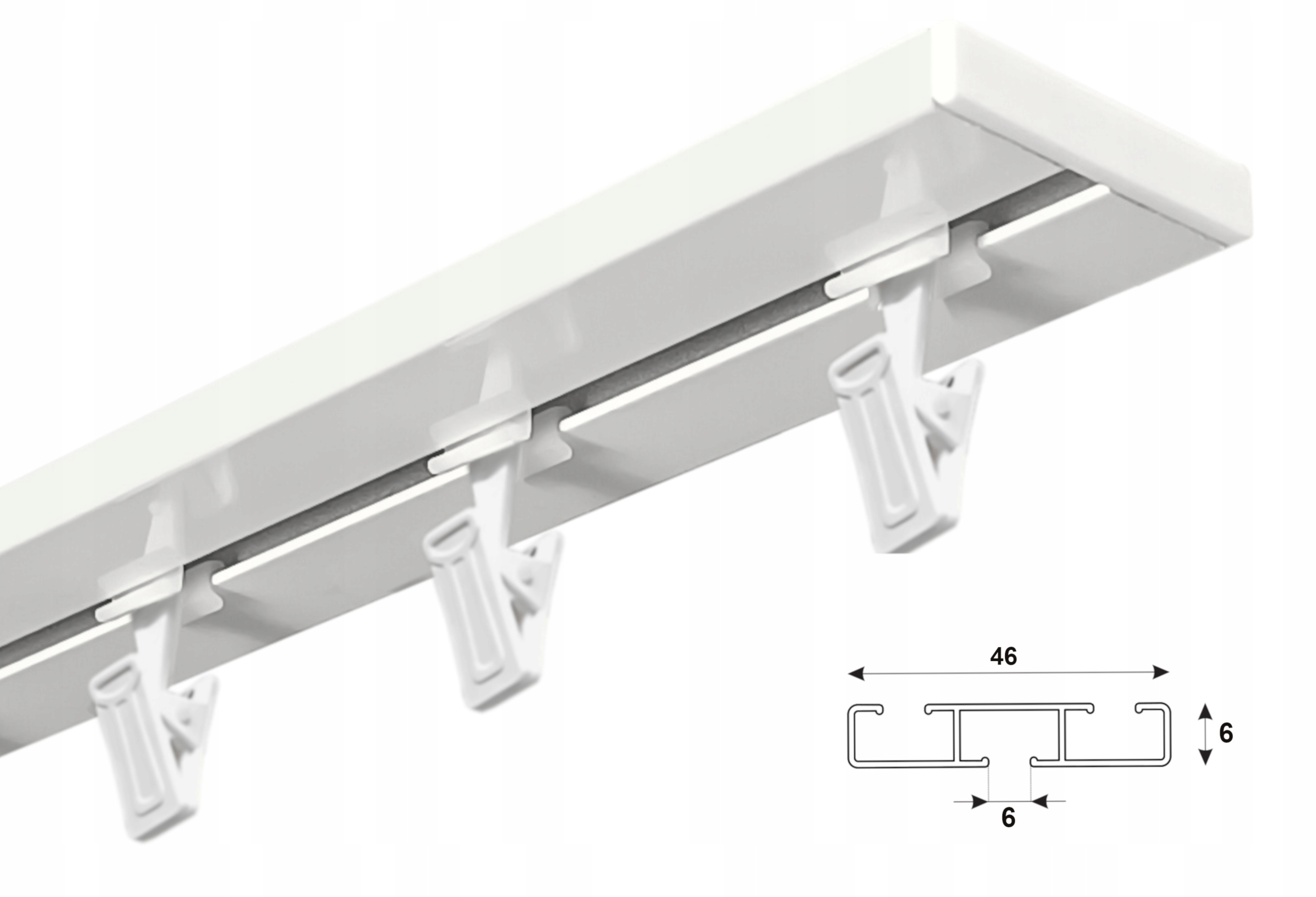 Garnýž hliníková stropní lišta Slim, jednokolejná, jednokolejná, 360 cm