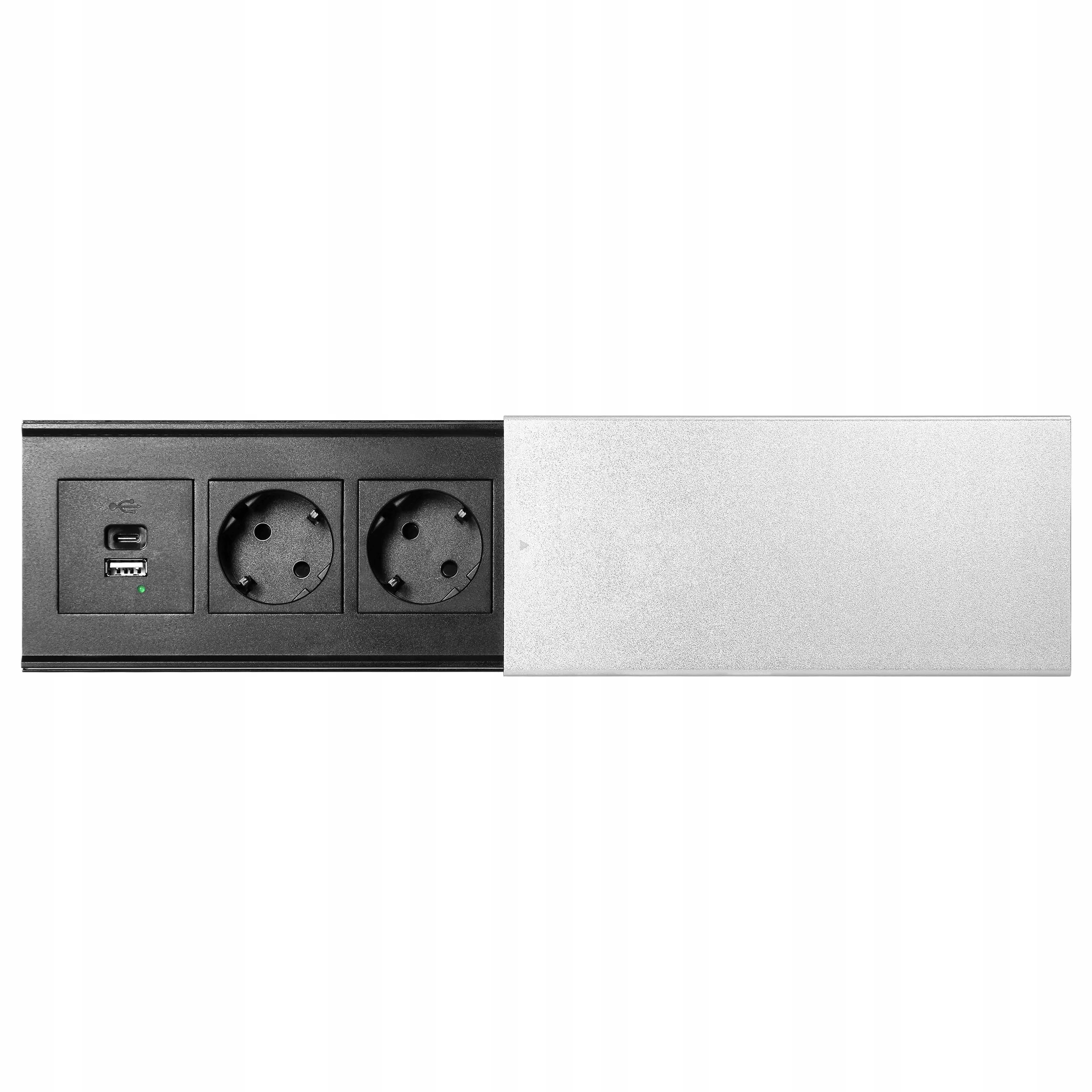 Nábytková zásuvka Schuko strieborná s posuvným krytom z Usb Orno