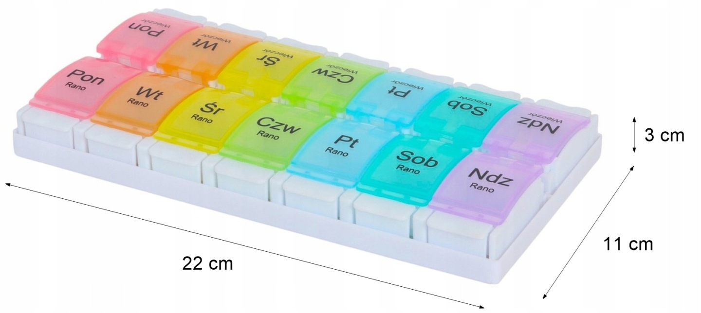 Pojemnik kasetka na leki 7 dni pudełko na tabletki 4 pory dnia organizer
