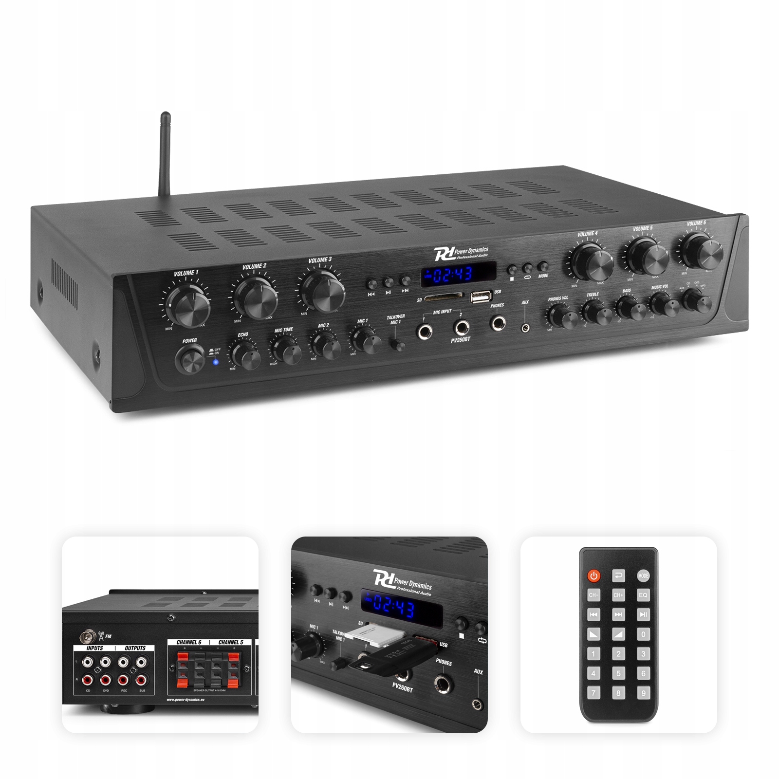 

Wzmacniacz 6-strefowy Hifi 600W Bt Usb Sd Fm Pilot