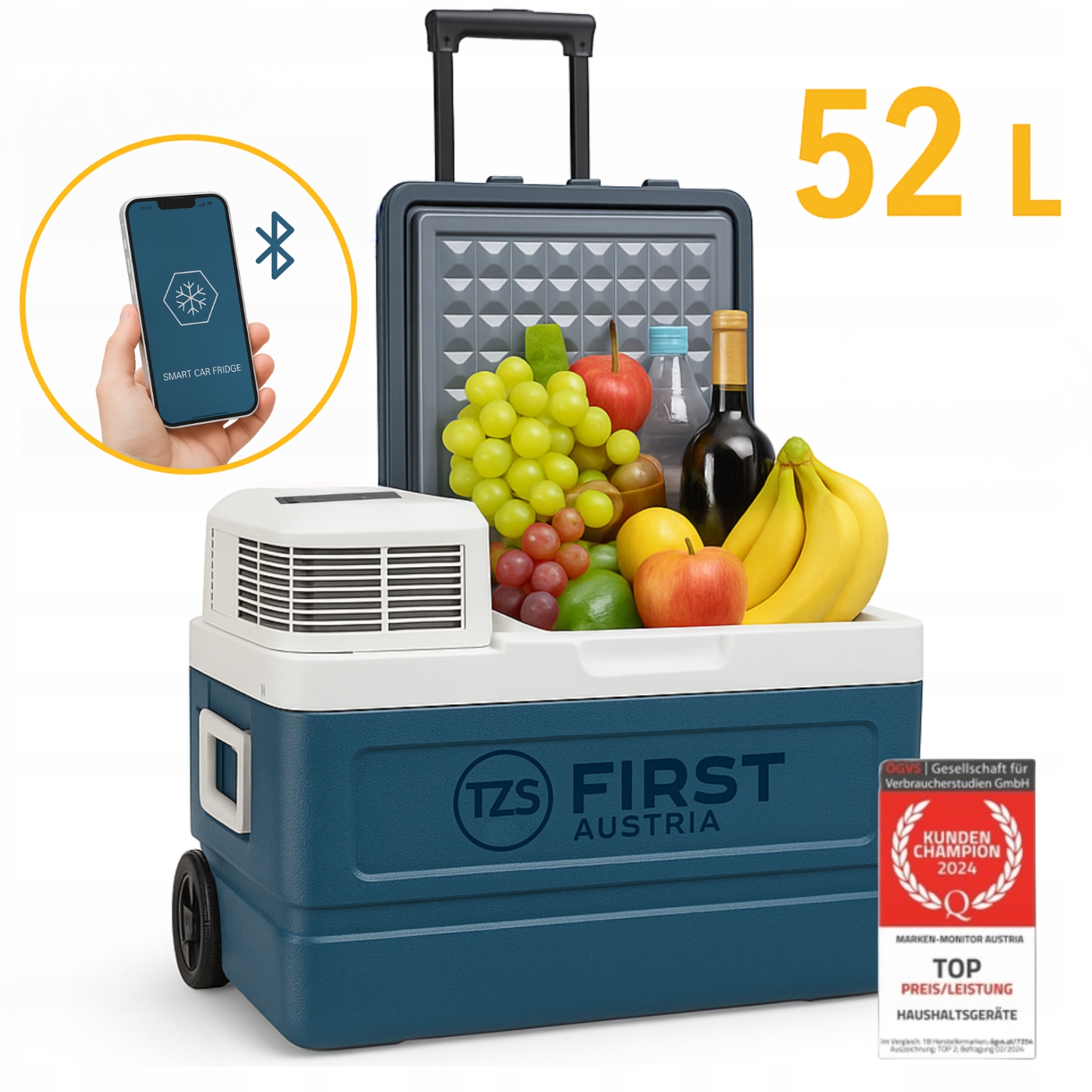 Turistická chladnička 52L Kompresorová -20/+20°C 12V/230V Bluetooth Usb Led