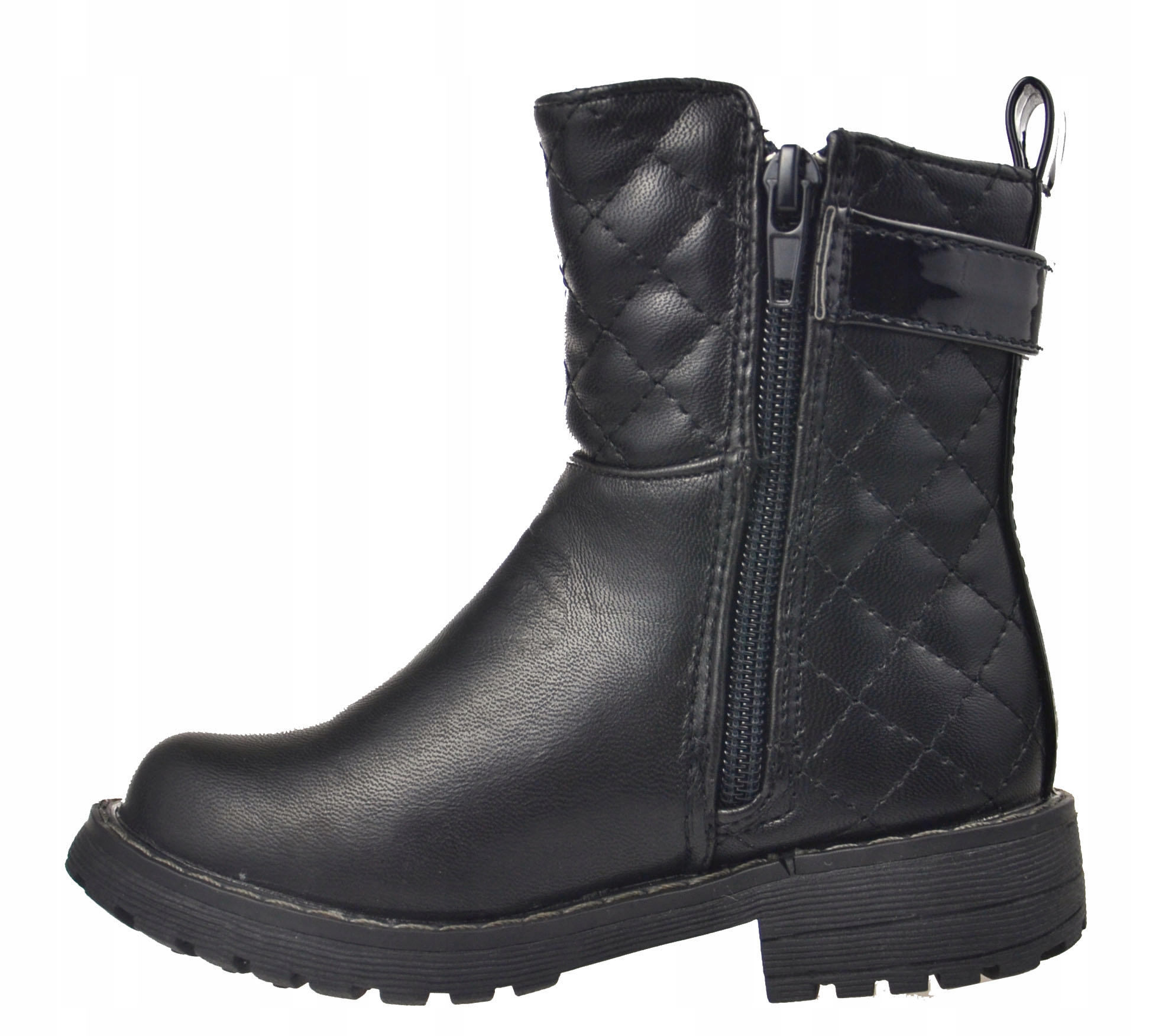 Kids Botki Pikowane Klamra Ciepłe Czarne Srebr r29 Bohater brak