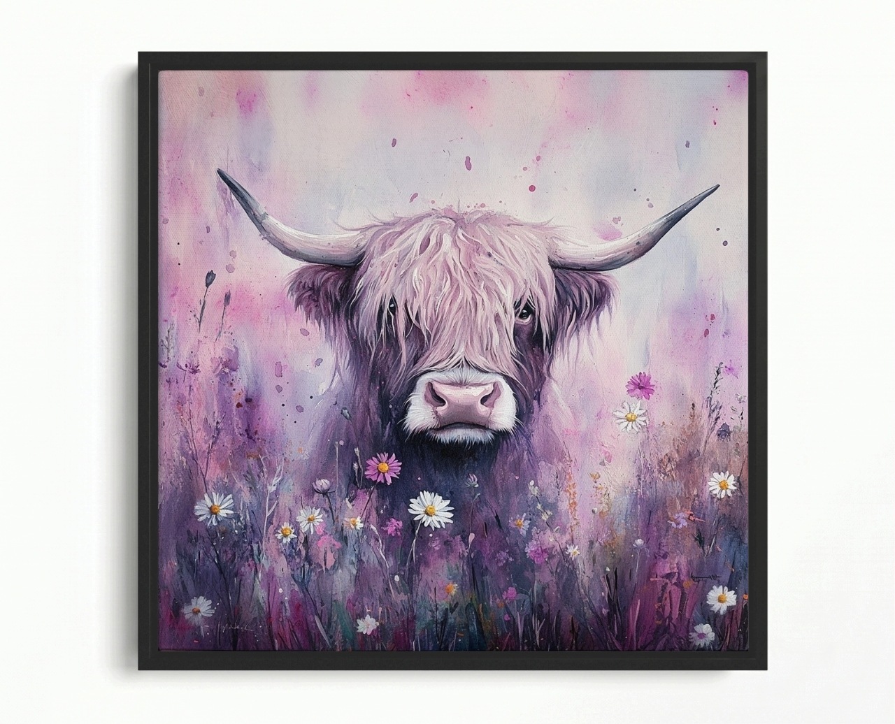 Obraz Rám Americká Krabička Příroda Portrét Kráva Highland Skotsko Louka 50x50