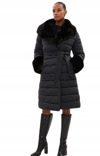 Coast Péřový Kabát Černý S Páskem Xs 2AA