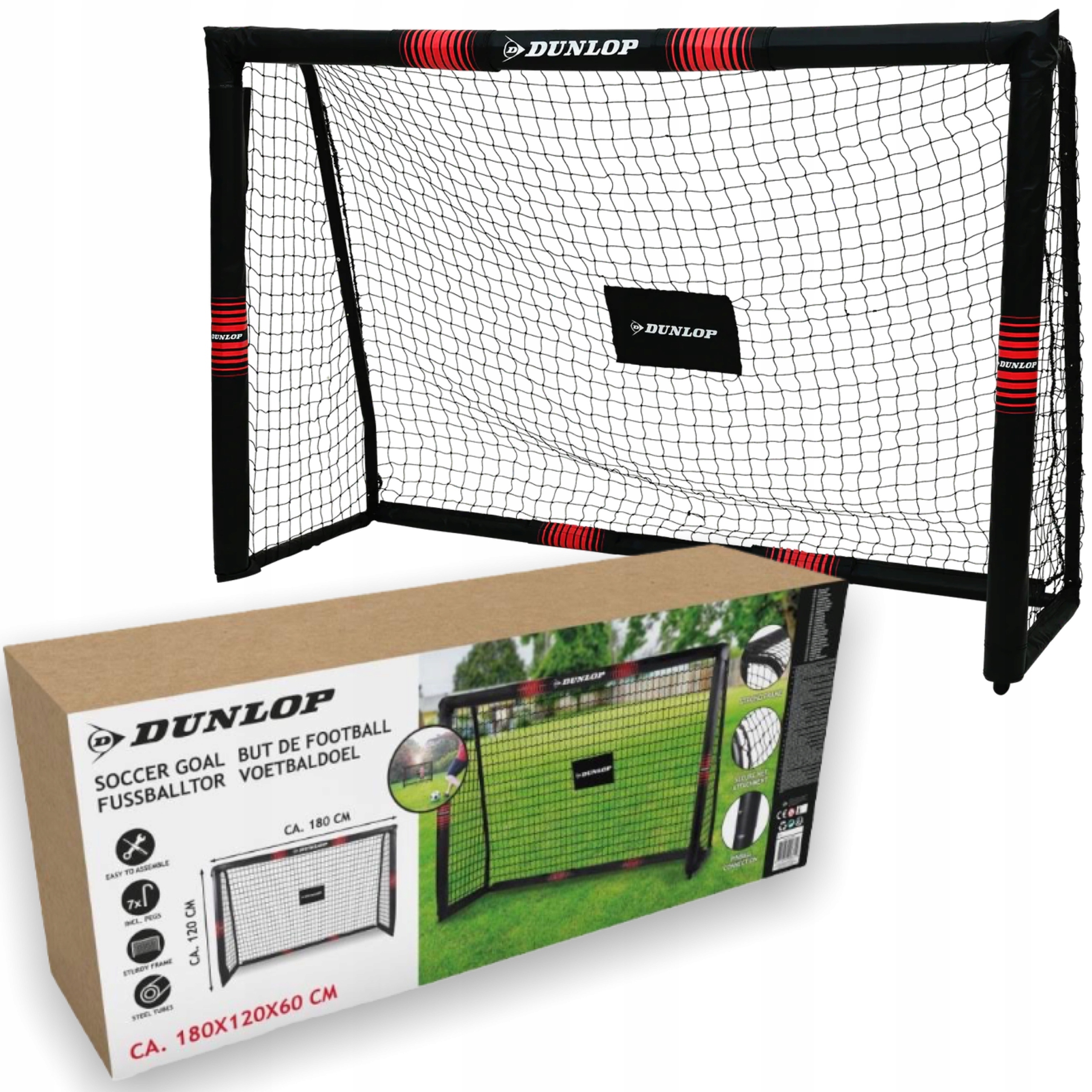 BRAMKA DO PIŁKI NOŻNEJ Z SIATKĄ 180X120X60CM PRO TECH DUNLOP