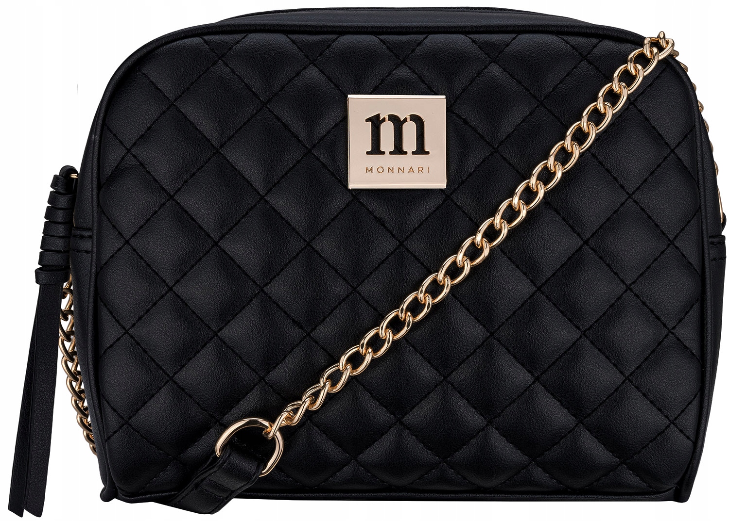 Torebka Damska Listonoszka Monnari Czarna Pikowana Złote Logo
