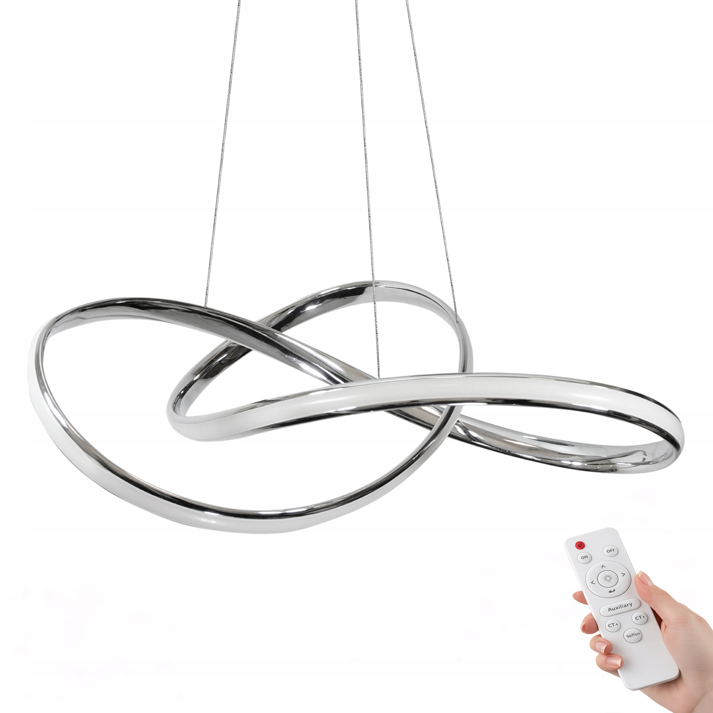 Závěsná Stropní Lampa Stříbrná Chrom 55 CM Lustr 3 Barvy Led S Dálkovým Ovládáním