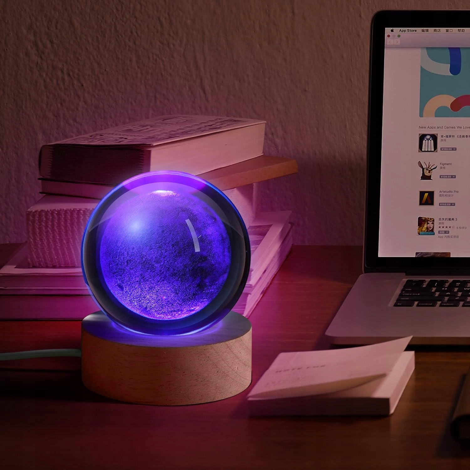 LAMPKA NOCNA 3D LAMPKA EDUKACYJNA KSIĘŻYC KRYSZTAŁOWA KULA Kolor dominujący bezbarwny