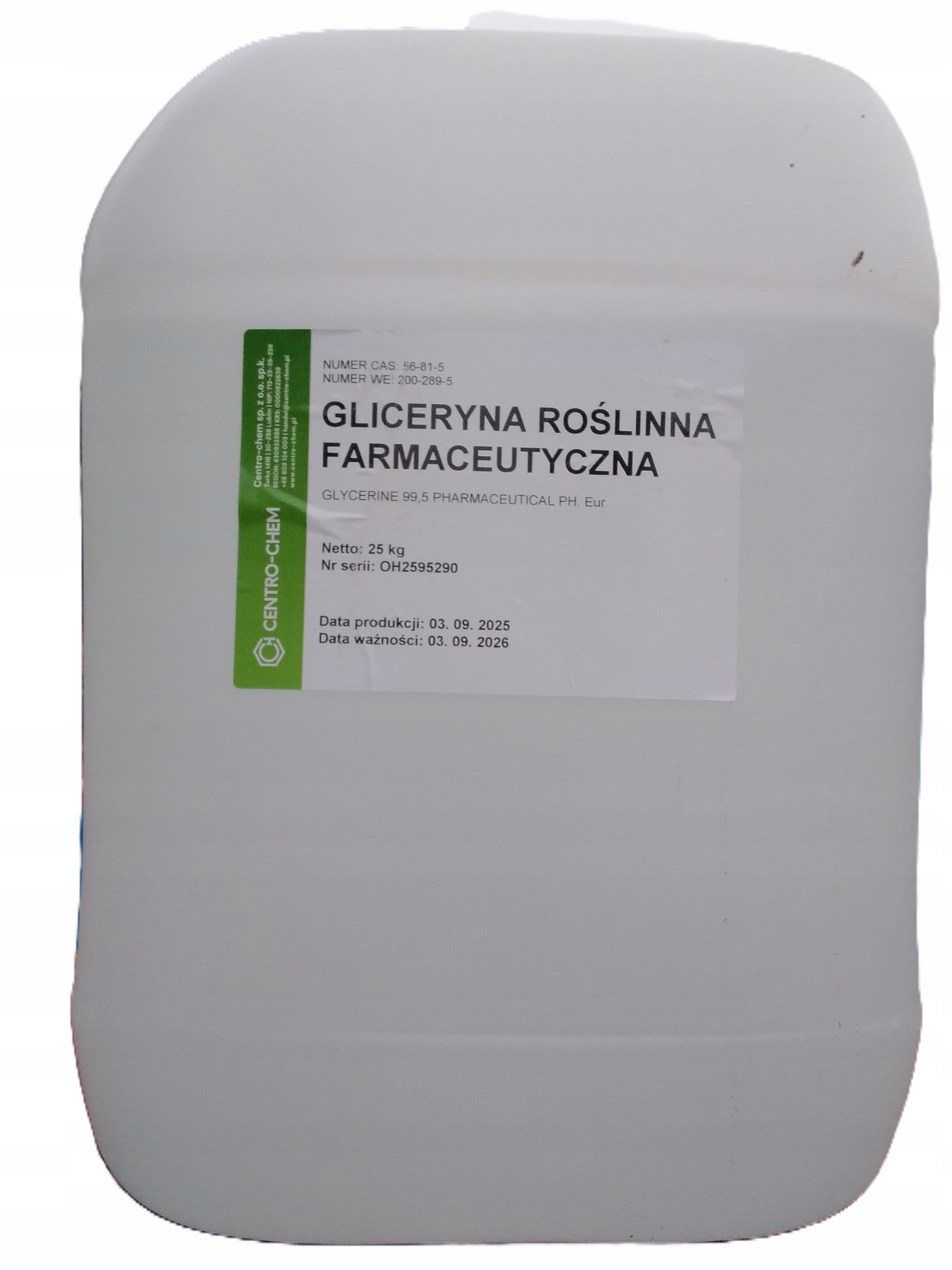 Gliceryna roślinna farmaceutyczna 99,5% 25kg