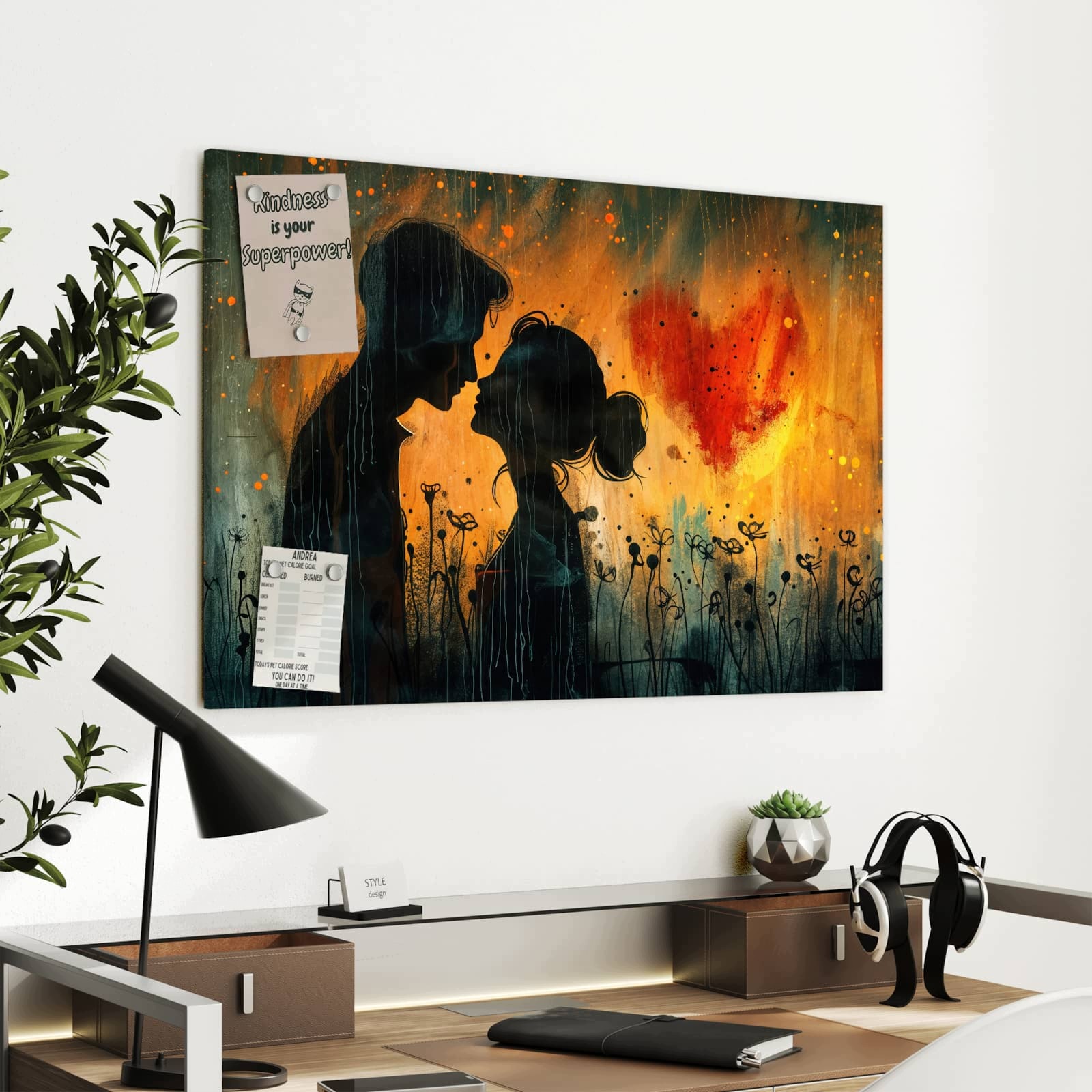 Magnetická tabule Zakochana Pára Déšť 90 × 60 cm