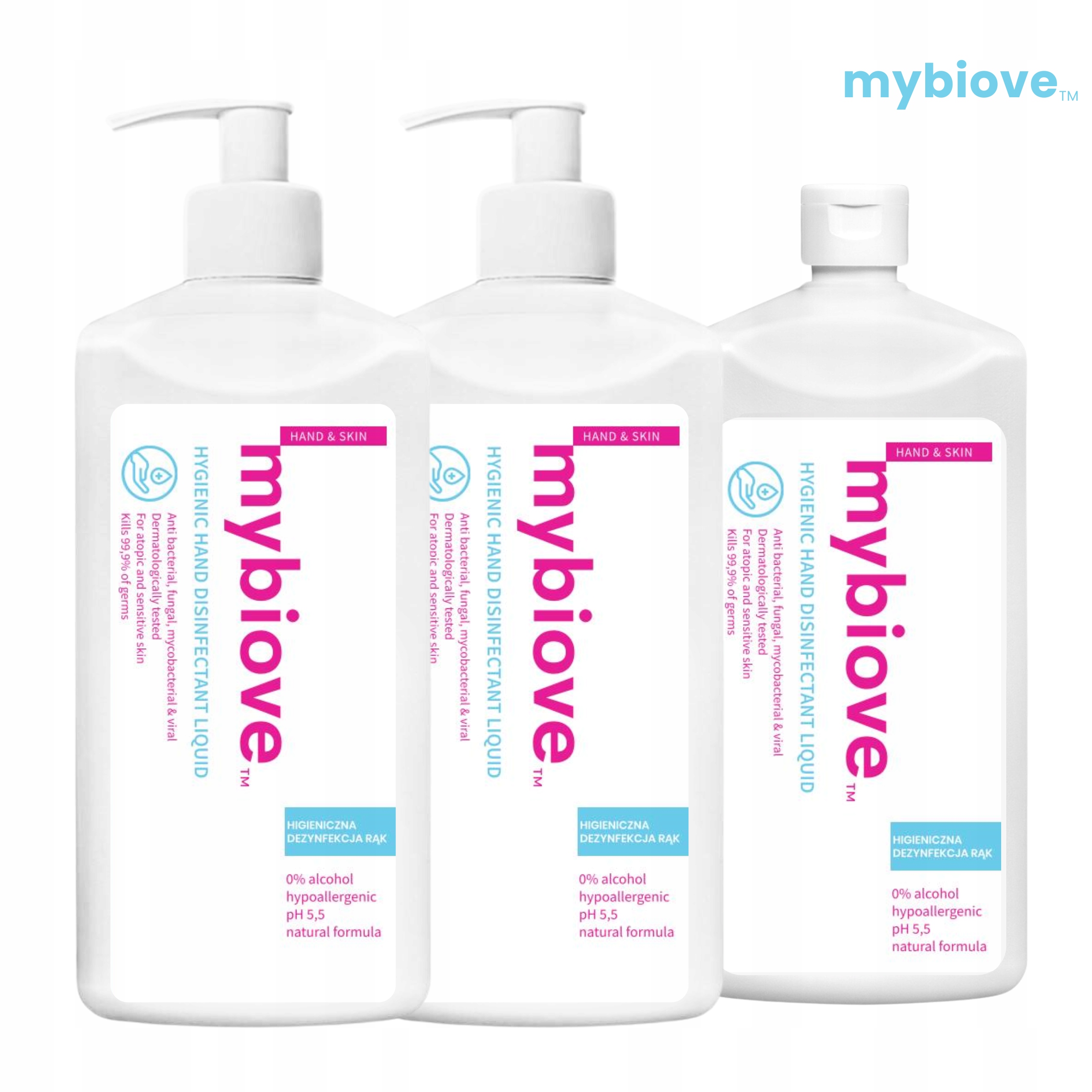 Hipoalergiczny Bez Alkoholu Higieniczna Dezynfekca Rąk Zestaw 3x 1l Mybiove