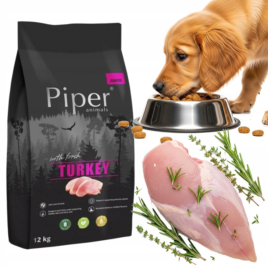 Levně Piper Turkey 12KG Junior Krůta Štěňata Mladí Psi Kompletní Bez Obilovin